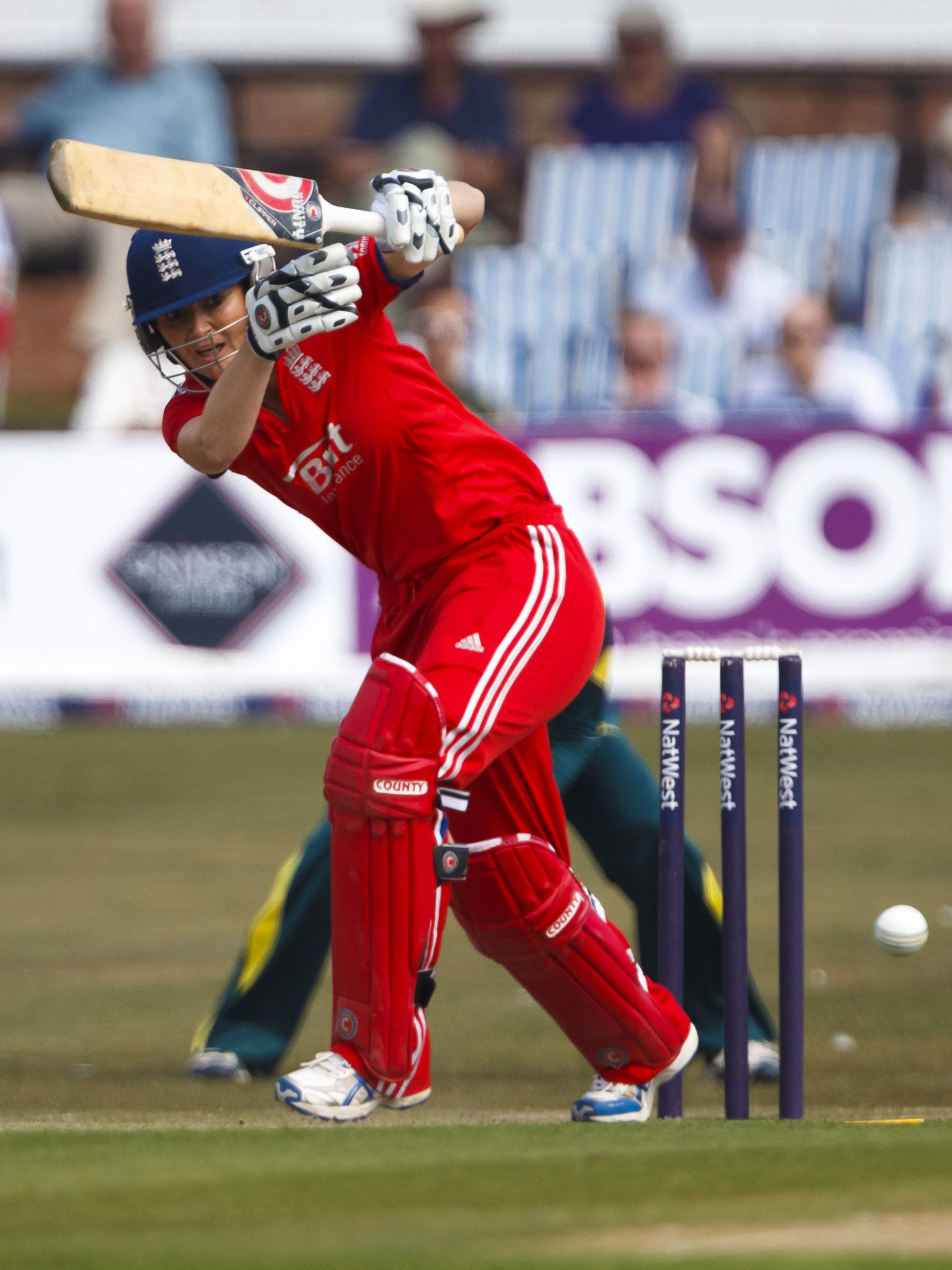 England's Charlotte Edwards finds the boundary at Hove