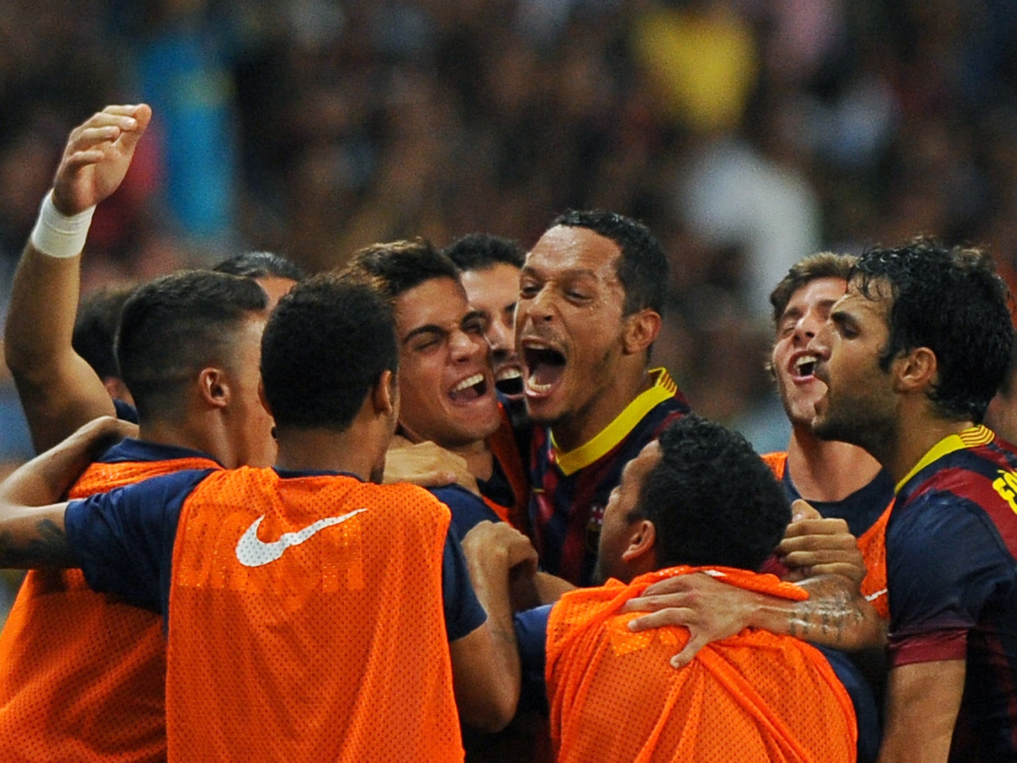 Barcelona celebrate Adriano's goal