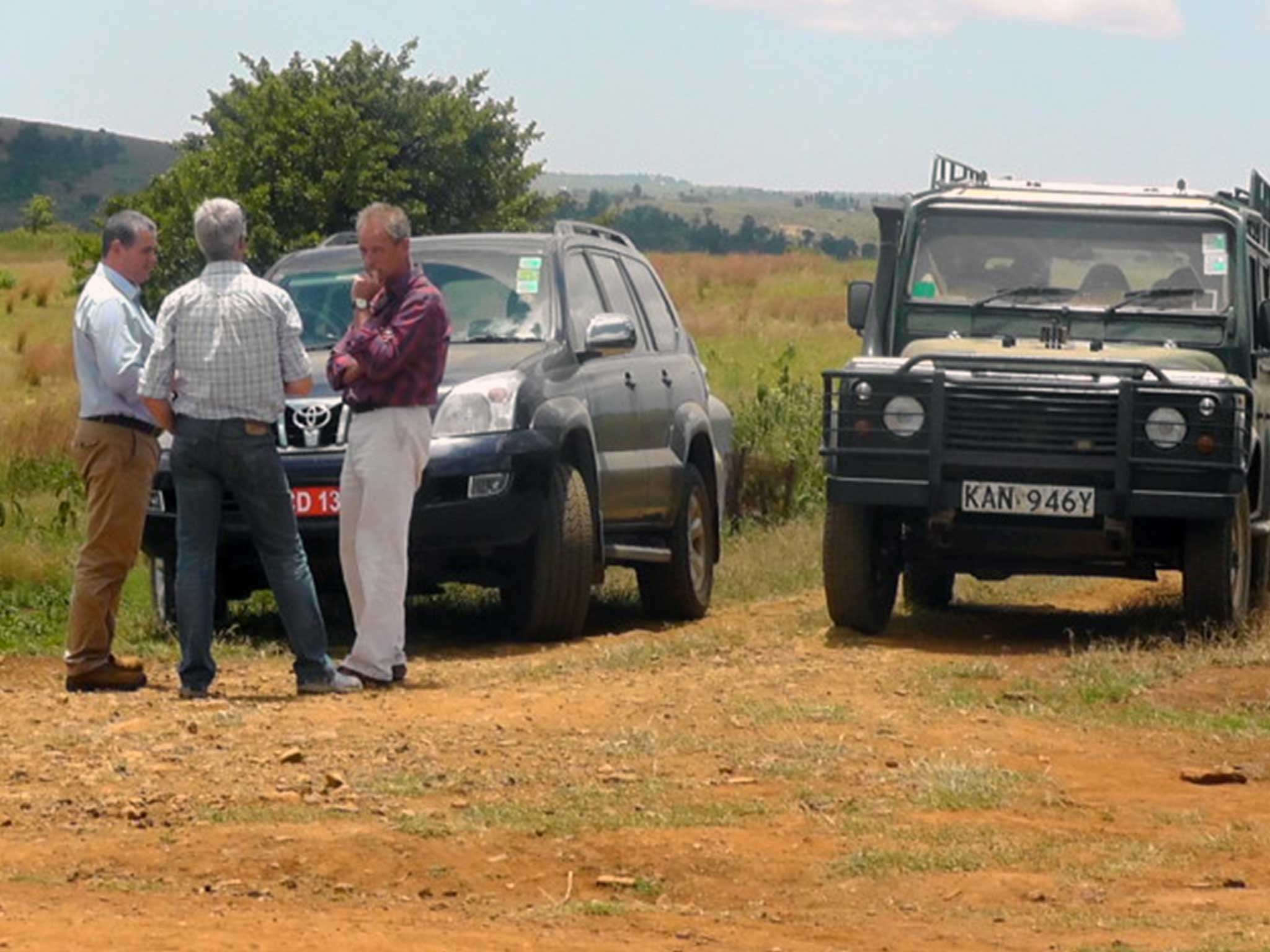 Friends of Lt Col David Parkinson at his farm, in Nanyuki, Kenya, today