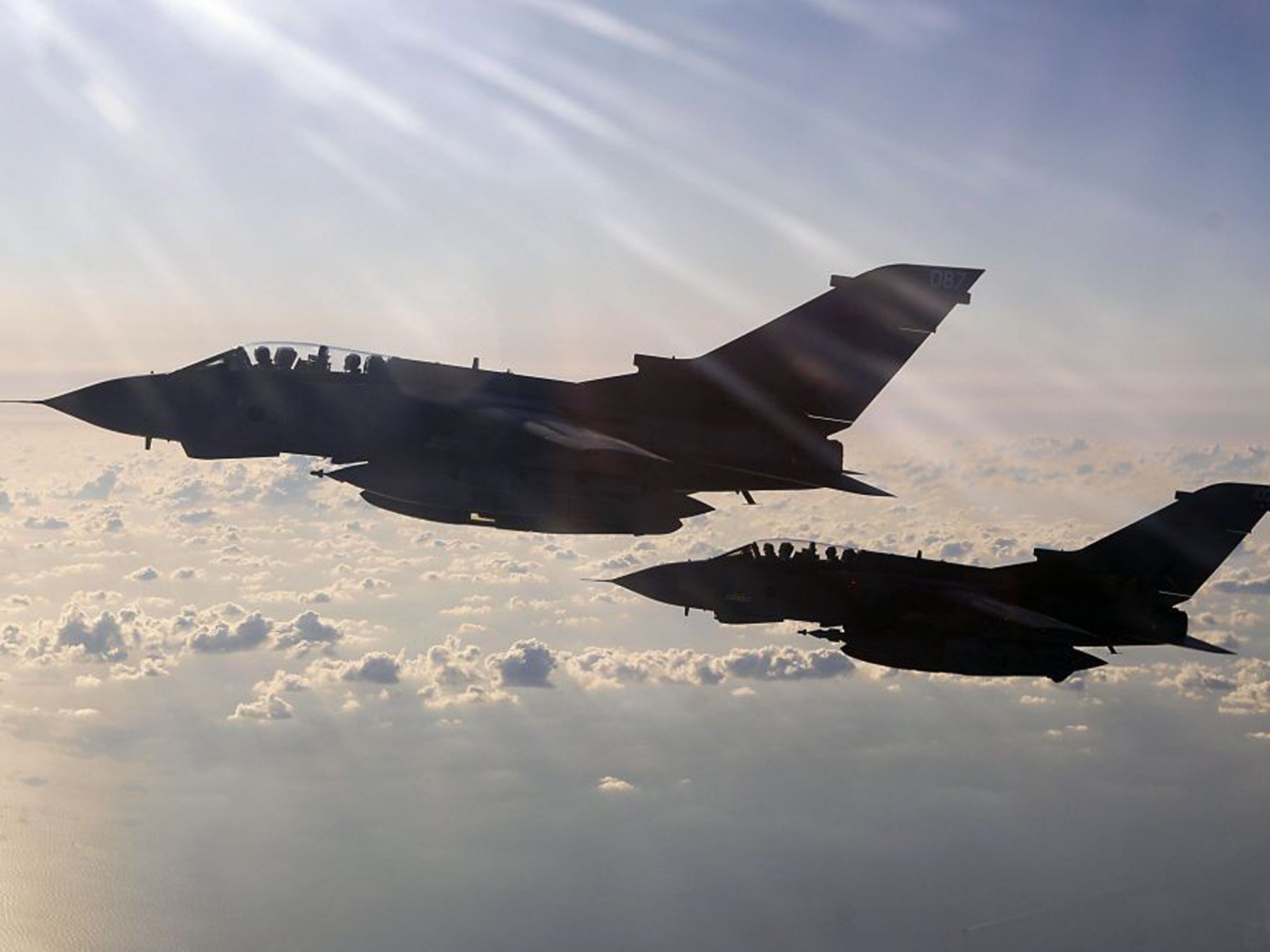 Two fully armed Royal Air Force Tornado bombers during an operation