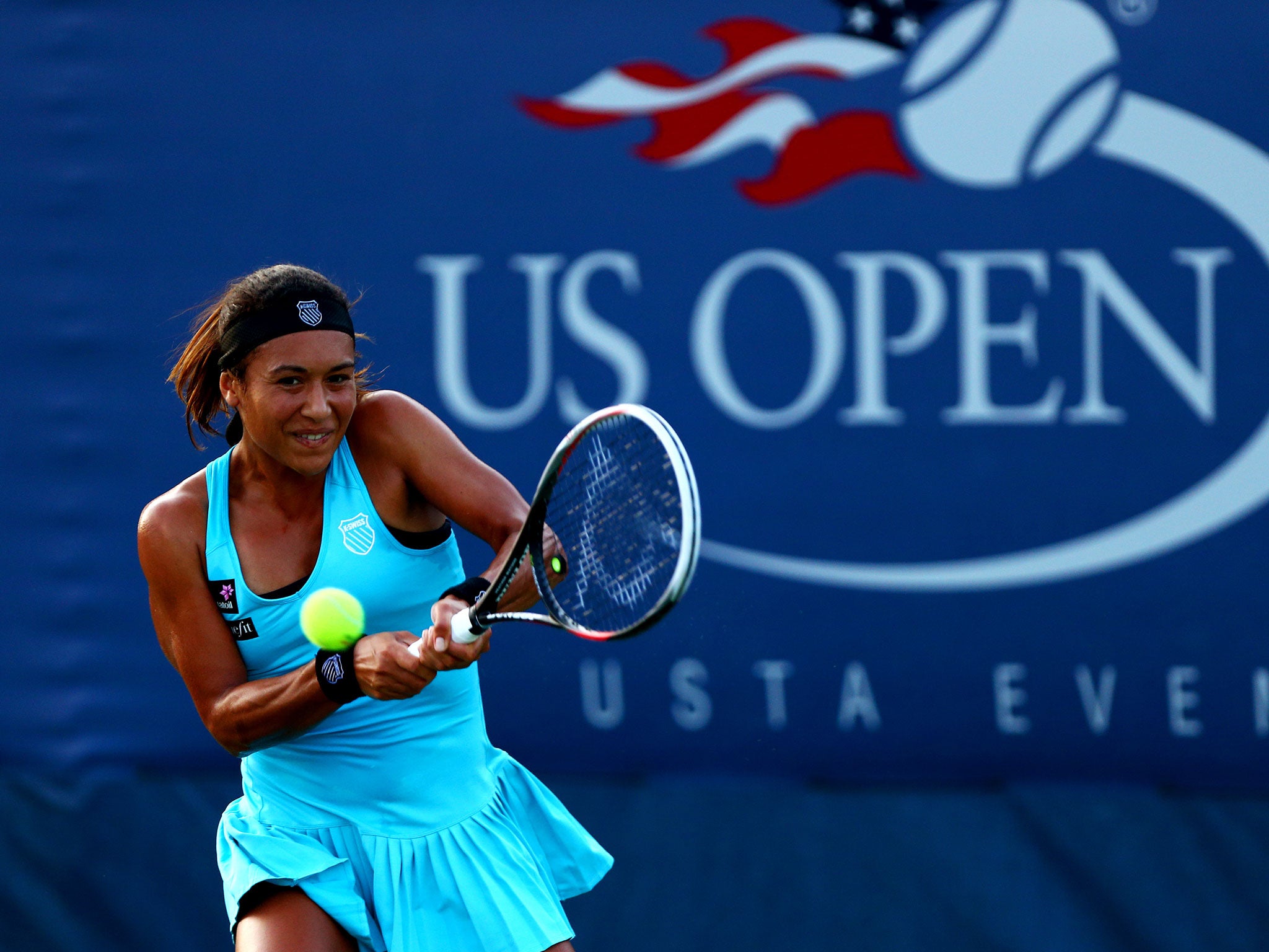 Heather Watson during her first round defeat to Simona Halep