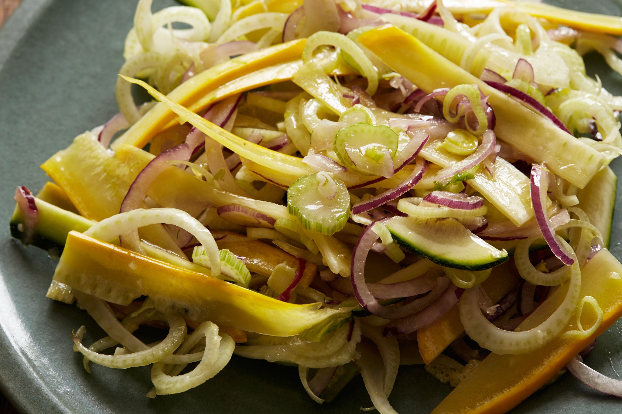 Freshly picked raw courgettes slivers combined with just a few other simple ingredients it works a treat