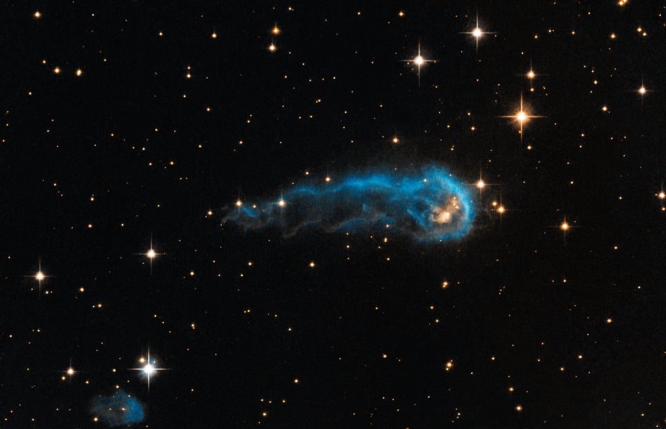 The caterpillar-shaped trail of interstellar gas and dust is a protostar in an early evolutionary stage. What it might develop into is yet to be seen.