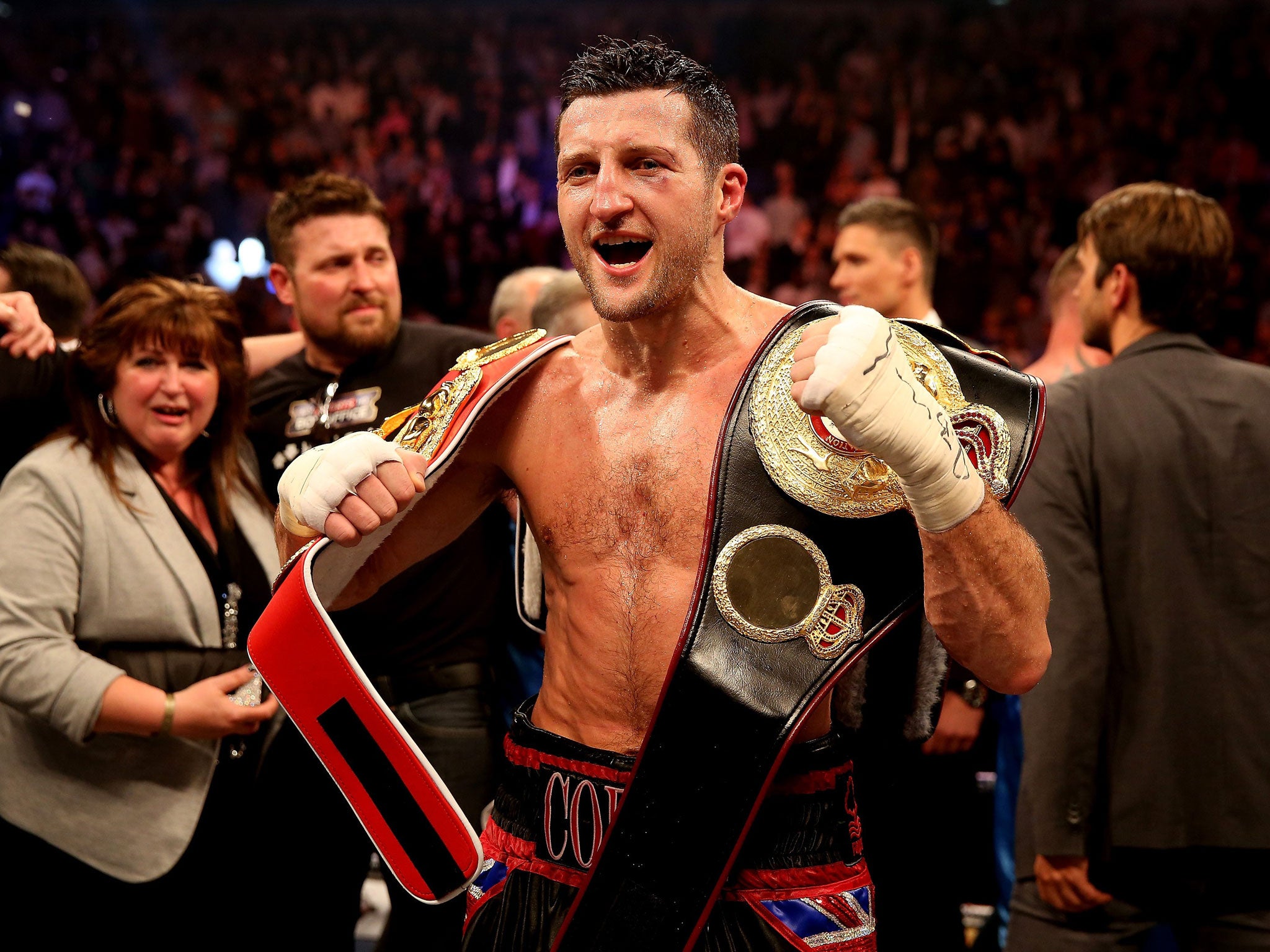 Carl Froch celebrates his win over Mikkel Kessler in May