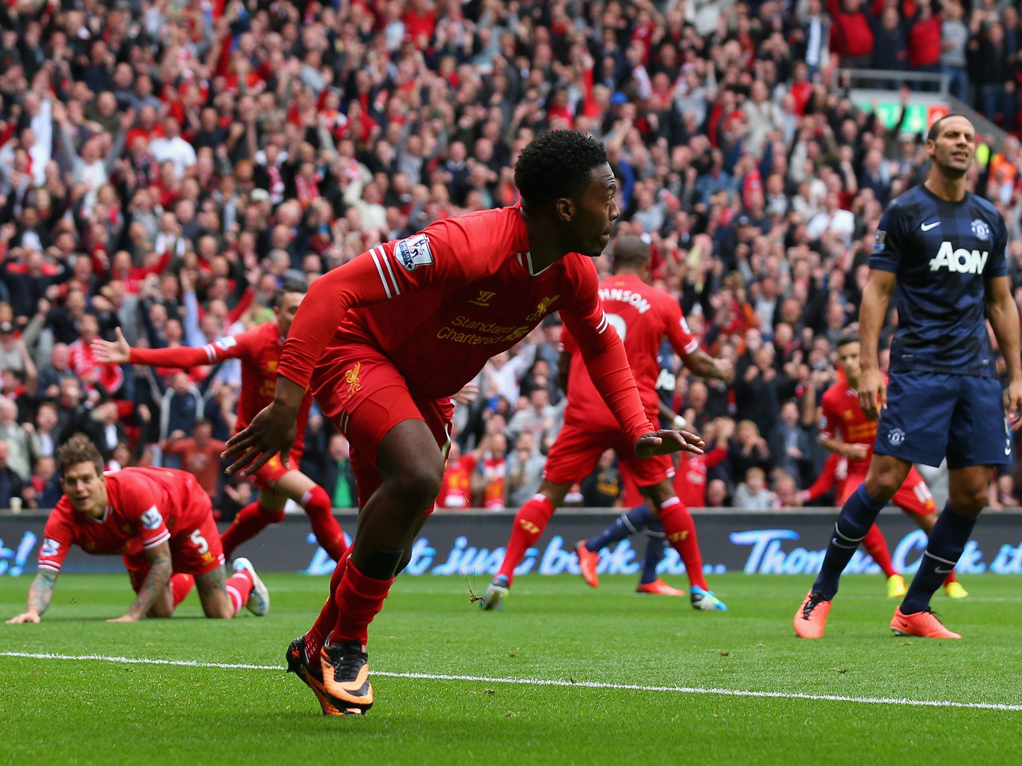 Daniel Sturridge of Liverpool celebrates scoring the opening goal