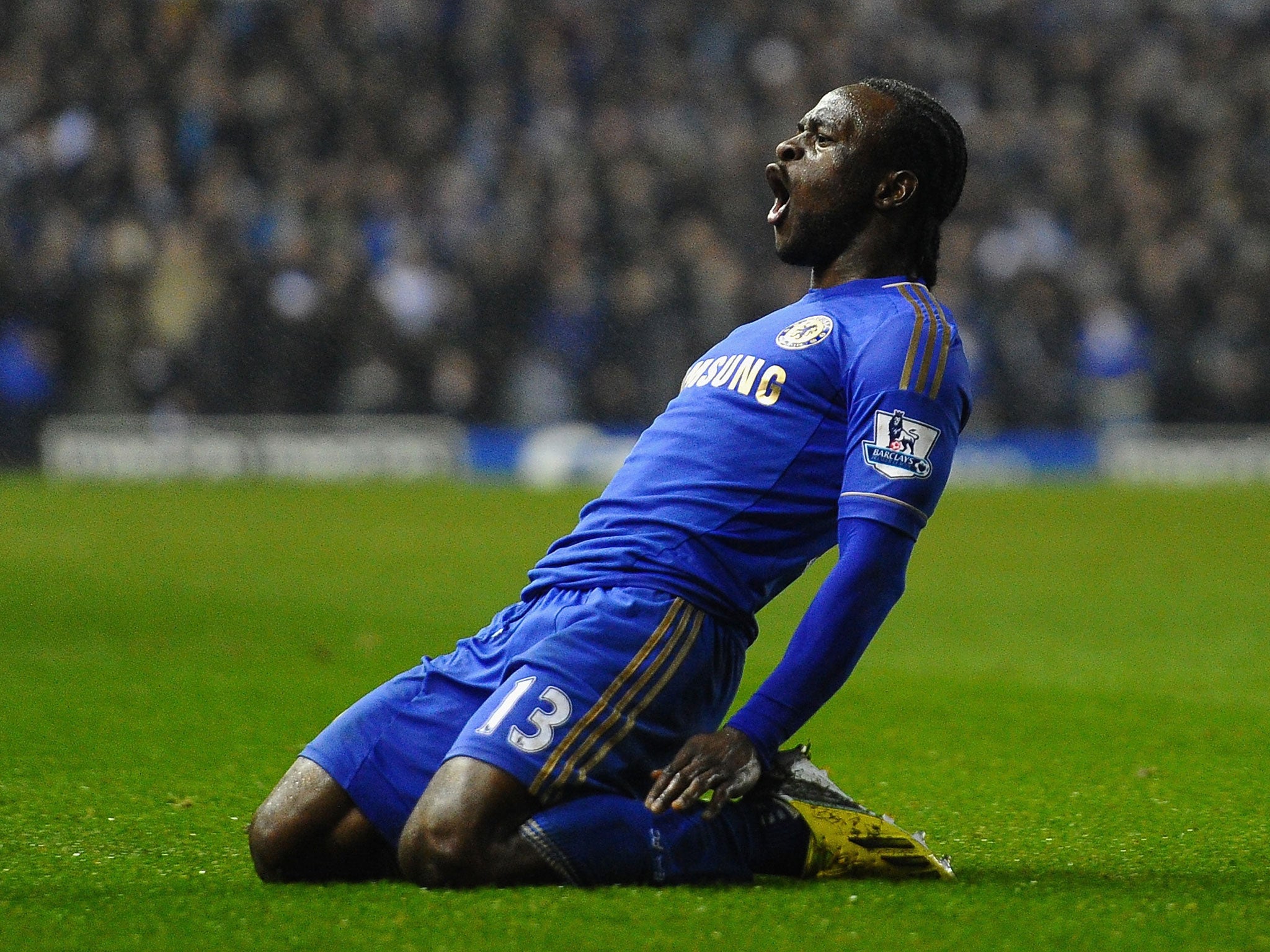 Victor Moses of Chelsea celebrates scoring his team's third goal