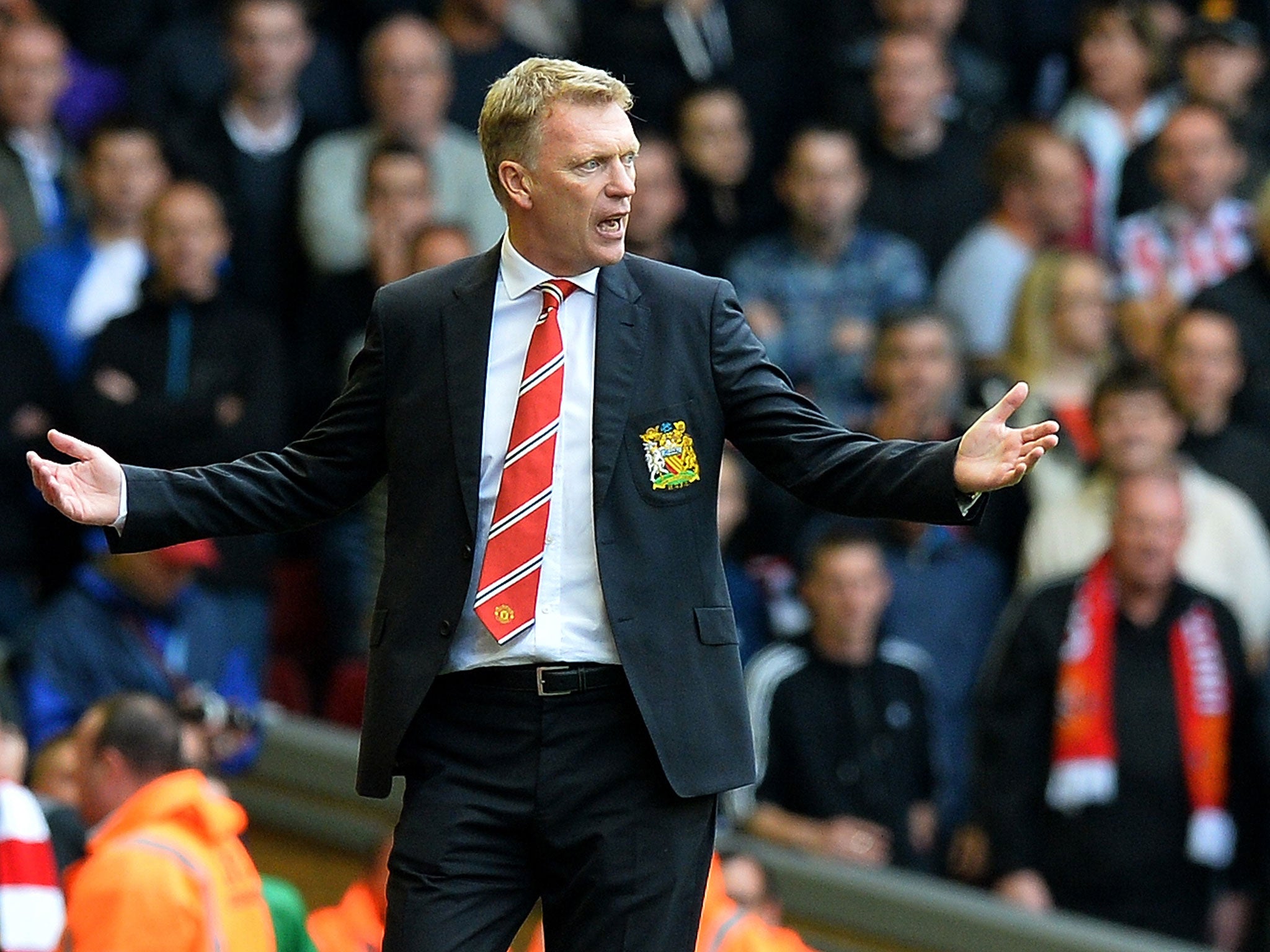 Manchester United's Scottish manager David Moyes reacts