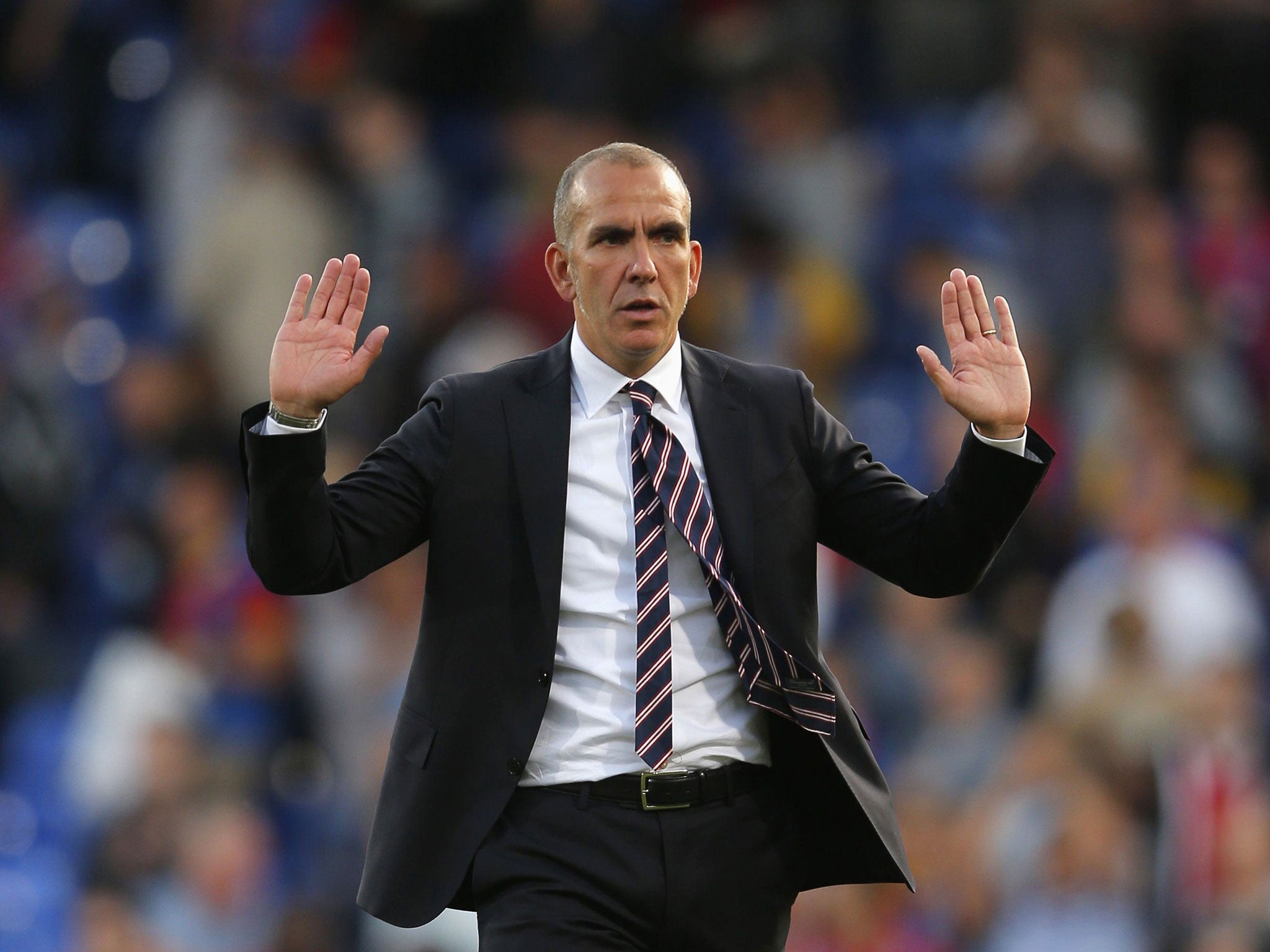 Paolo Di Canio gestures to Sunderland fans after his side's capitulation at Crystal Palace