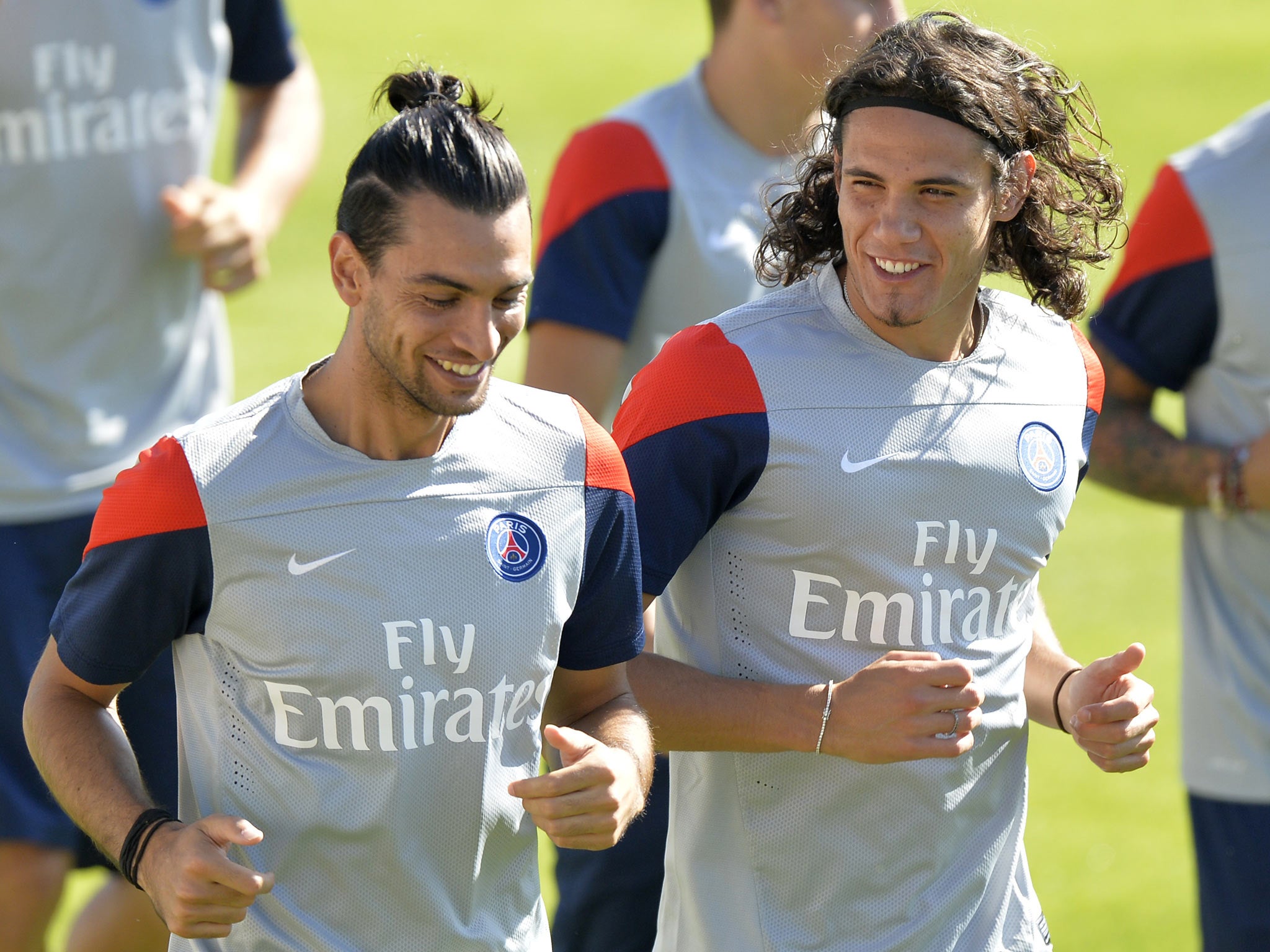 Javier Pastore with Edinson Cavani