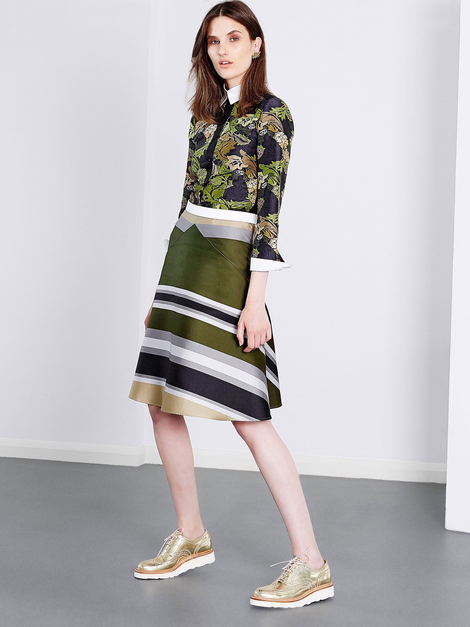 London loves: model wears: shirt dress £459, skirt £432, both Ostwald Helgason; my-wardrobe.com