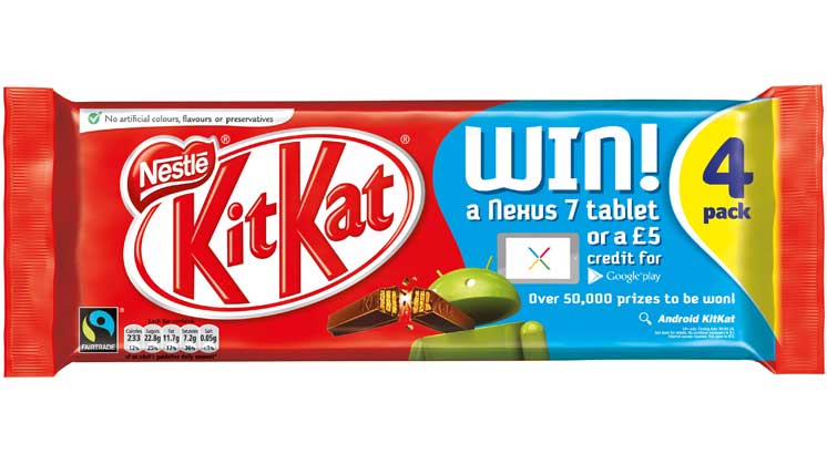 Specially branded KitKat wrappers will also offer Google-related prizes.