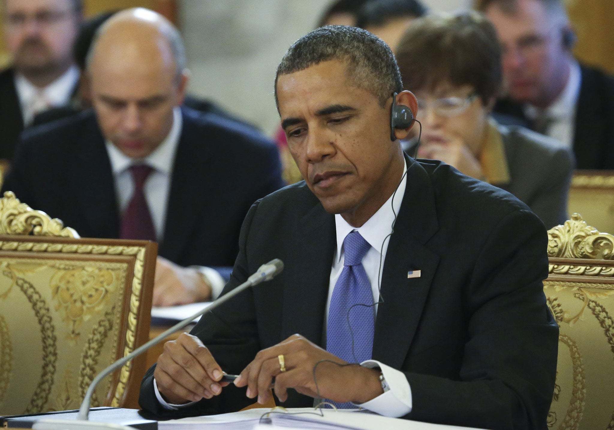 U.S. President Barack Obama attends the first working session of the G20 summit today in St. Petersburg