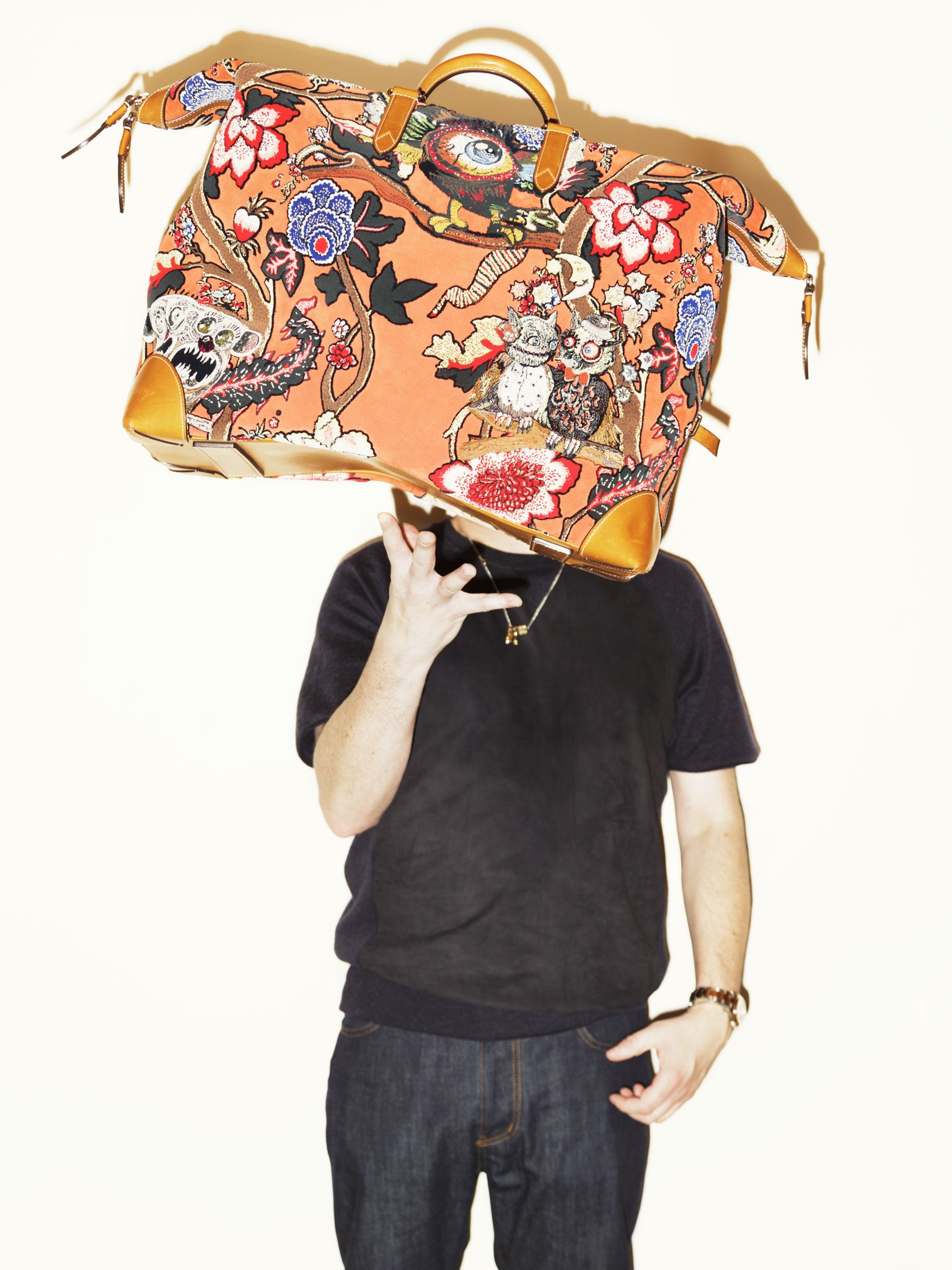 Kim Jones with a Chapman brothers holdall