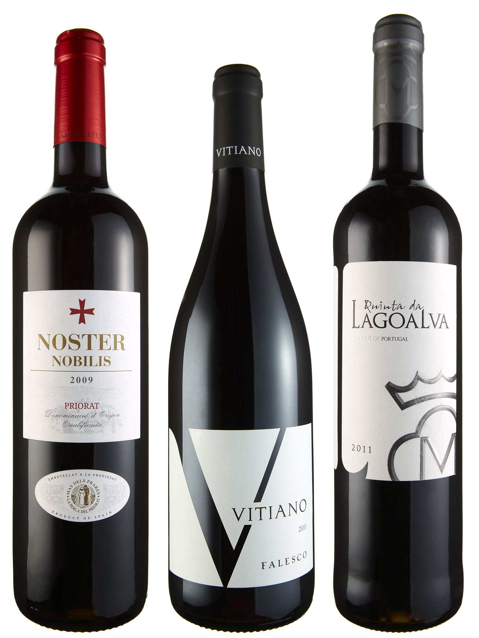 Noster Nobilis Priorat 2007; Vitiano Falesco 2011; Quinta da Lagoalva, Talhão 1 Tejo, 2011