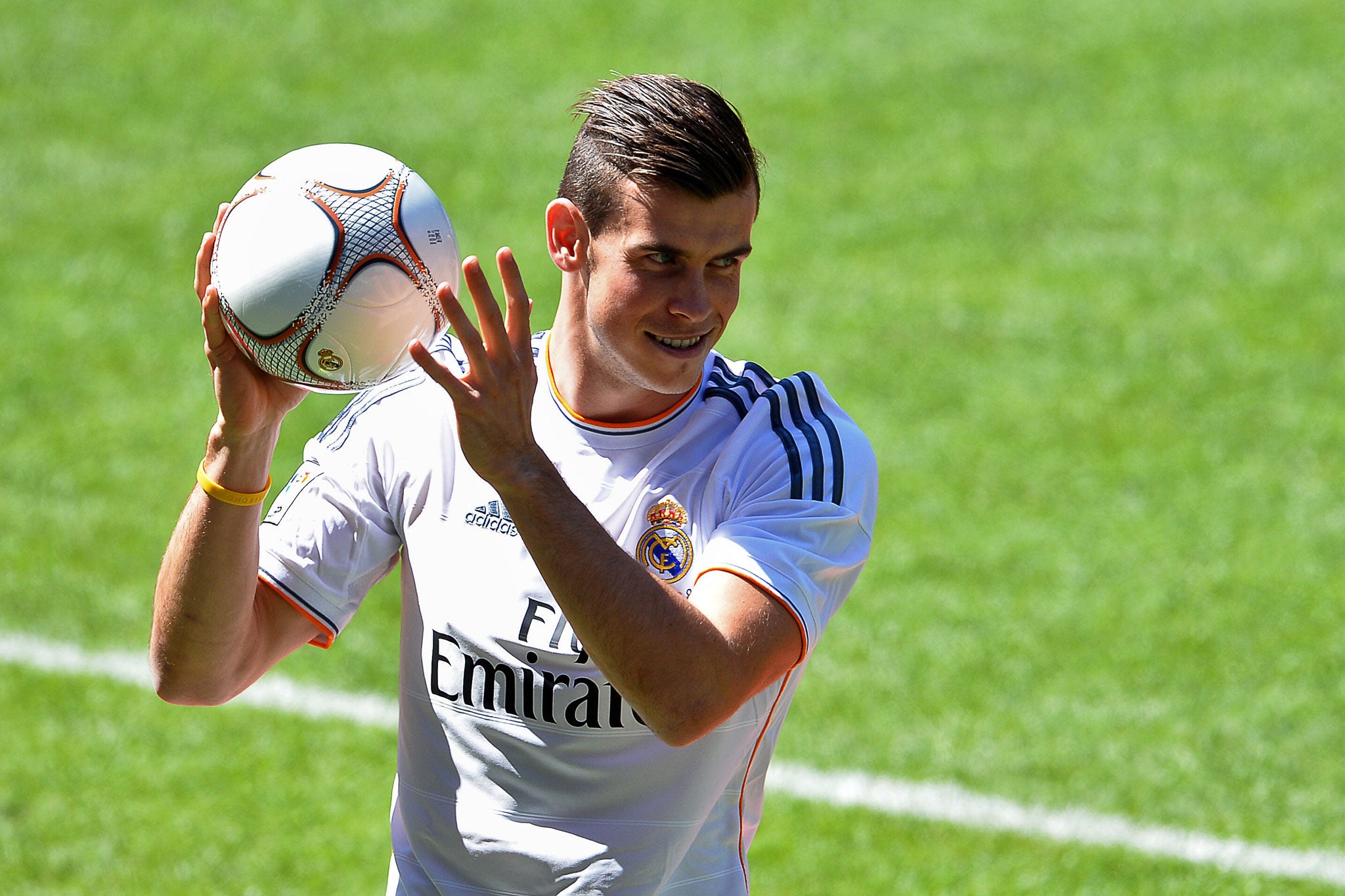 Gareth Bale, the most expensive player in footballing history, is unveiled by Real Madrid at the Bernabeu stadium