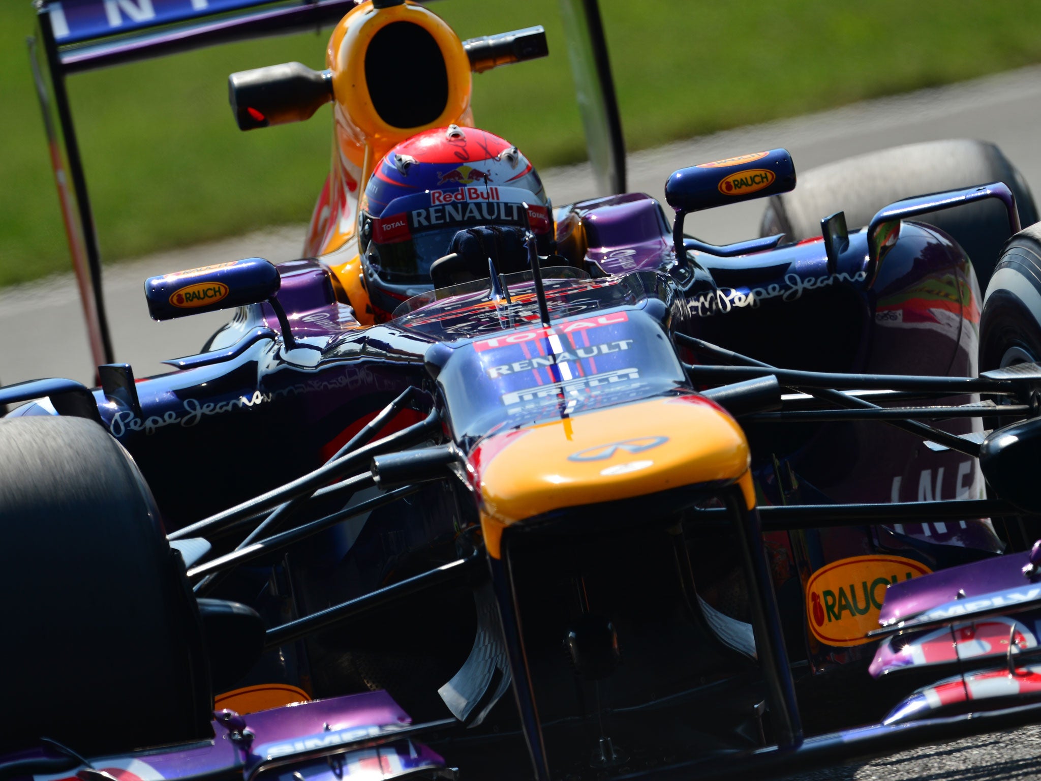 Red Bull Racing's German driver Sebastian Vettel drives during the second practice session