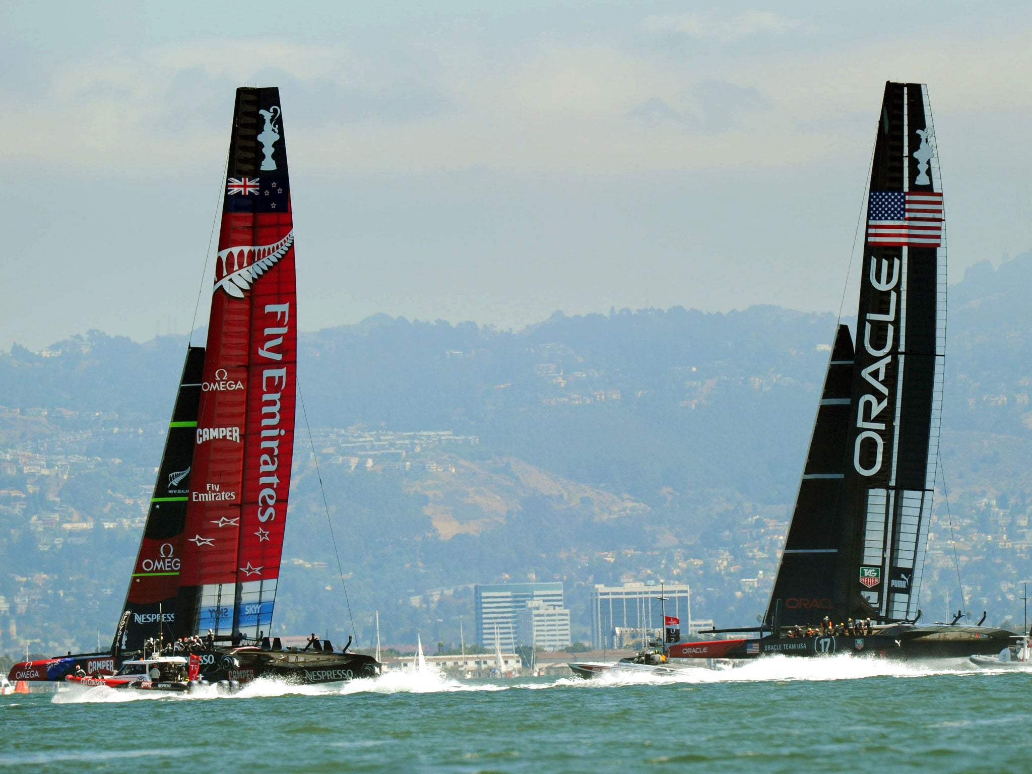 Oracle Team USA races against Emirates Team New Zealand