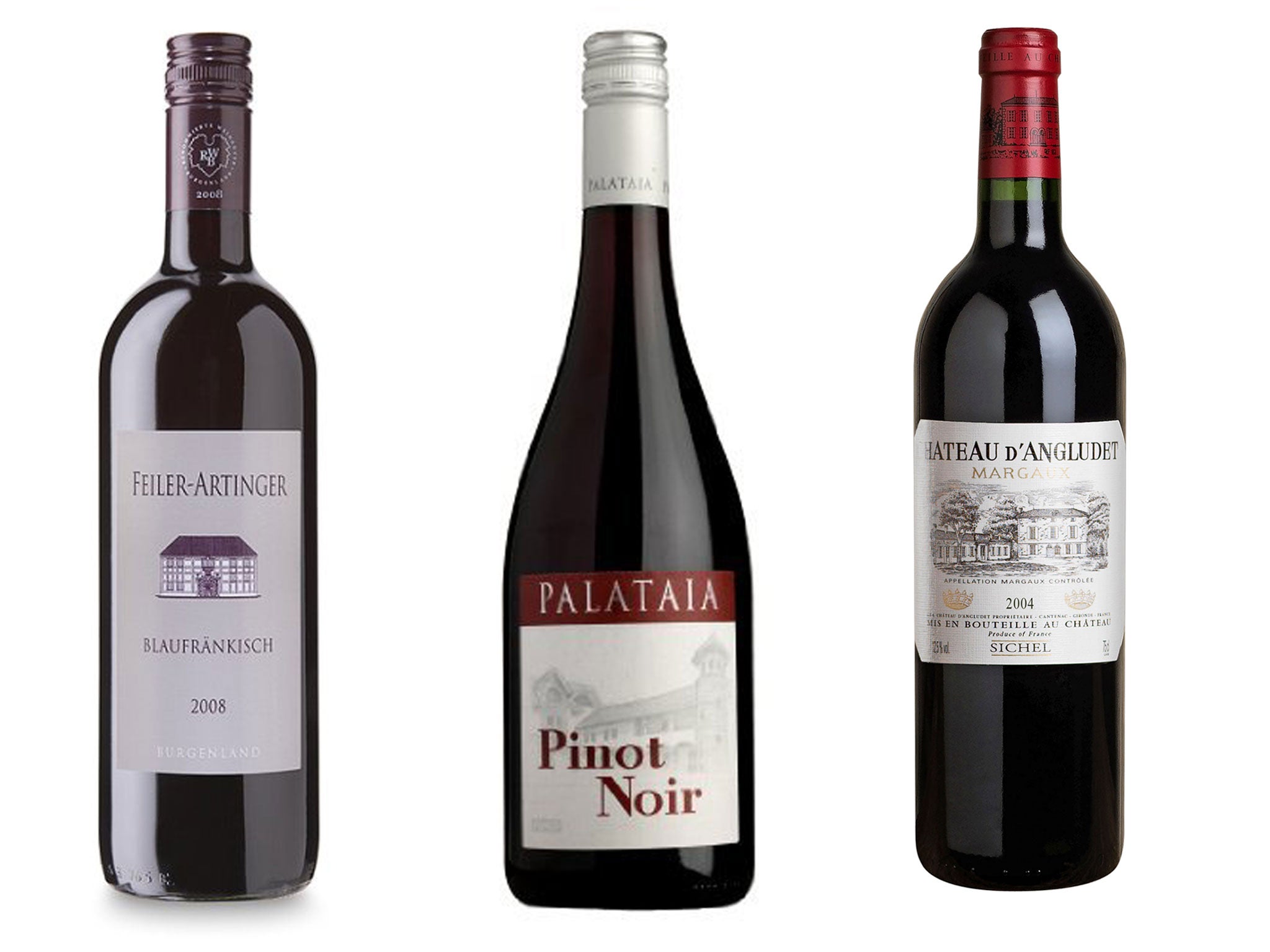 2010 Feiler-Artinger Blaufränkisch, Burgenland; 2012 Palataia Pinot Noir, Pfalz; 2004 Château d'Angludet