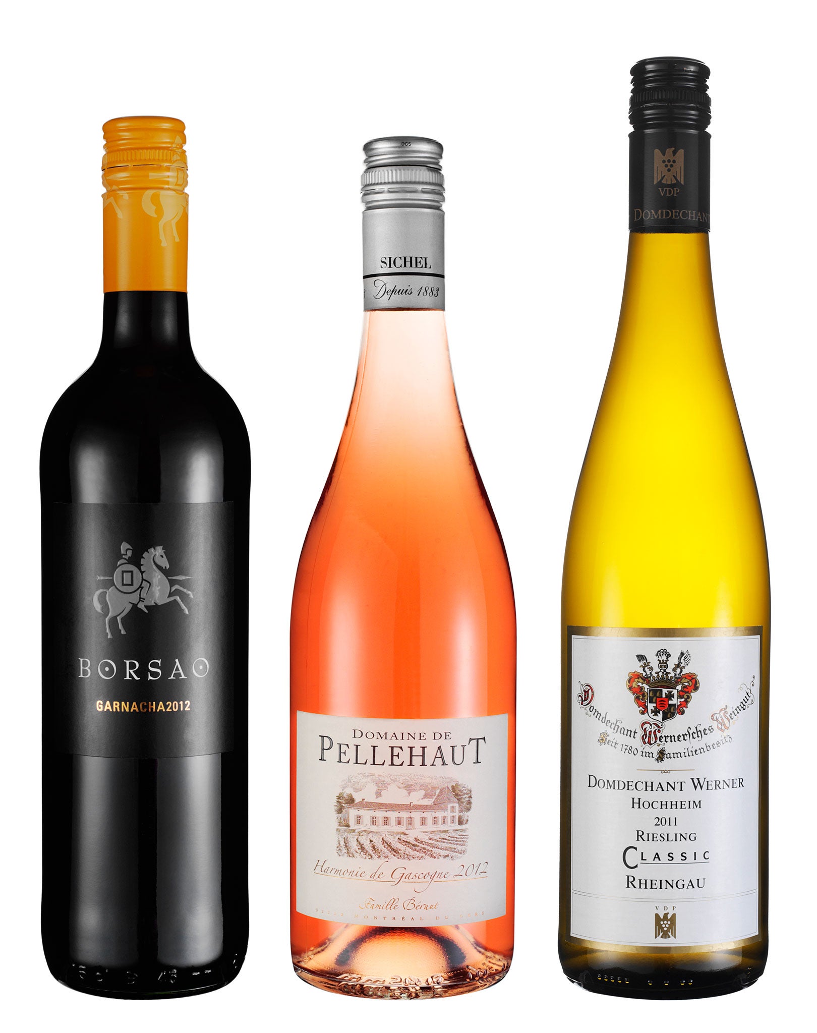 Borsao Garnacha 2012; Domaine De Pellehaut Rosé 2012; Domdechant Werner Hochheimer Riesling Classic 2011