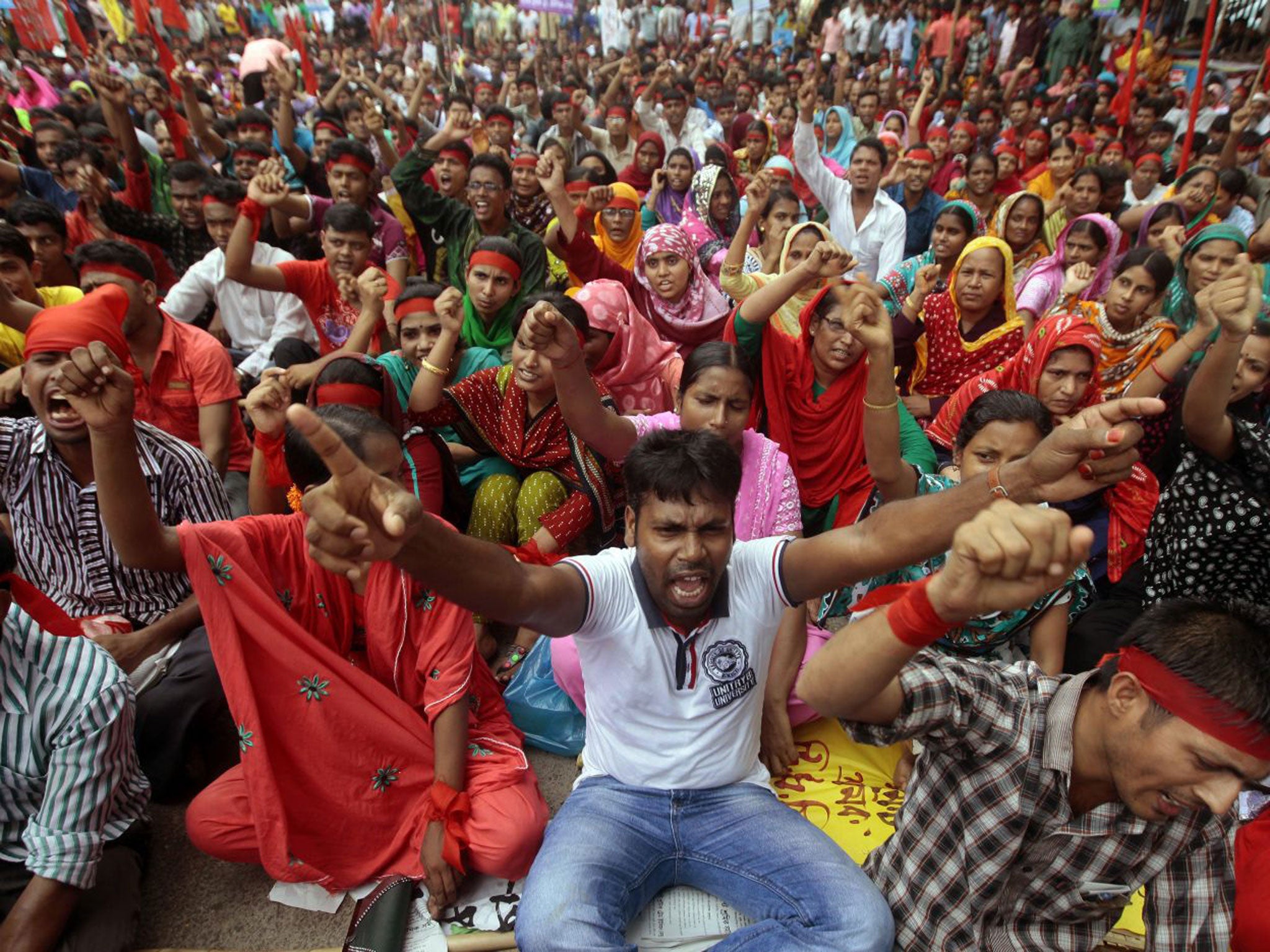 A protest by garment workers in Dhaka