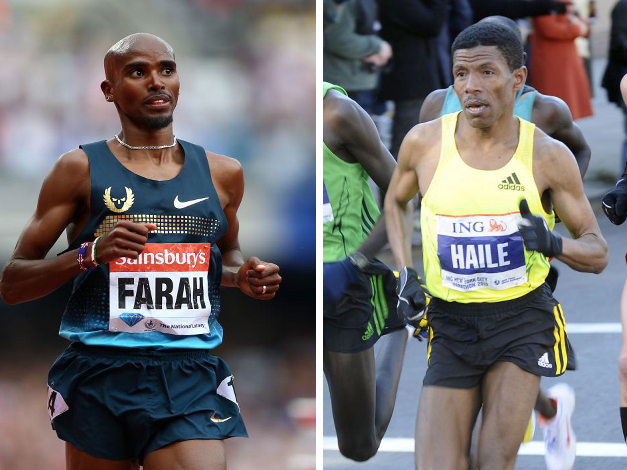 Mo Farah and Haile Gebrselassie meet in the Great North Run