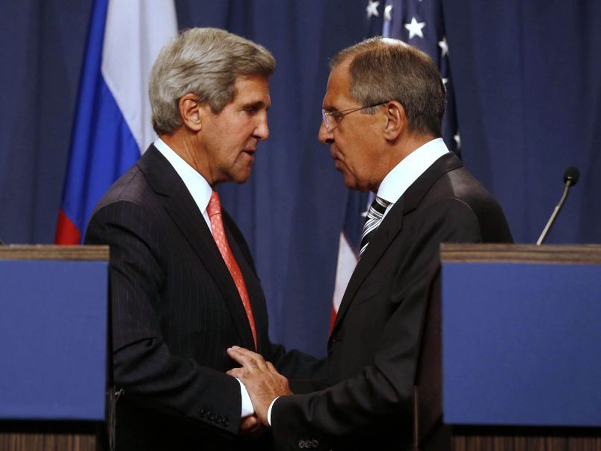 US Secretary of State John Kerry and Russian Foreign Minister Sergei Lavrov after the announcement of the agreement