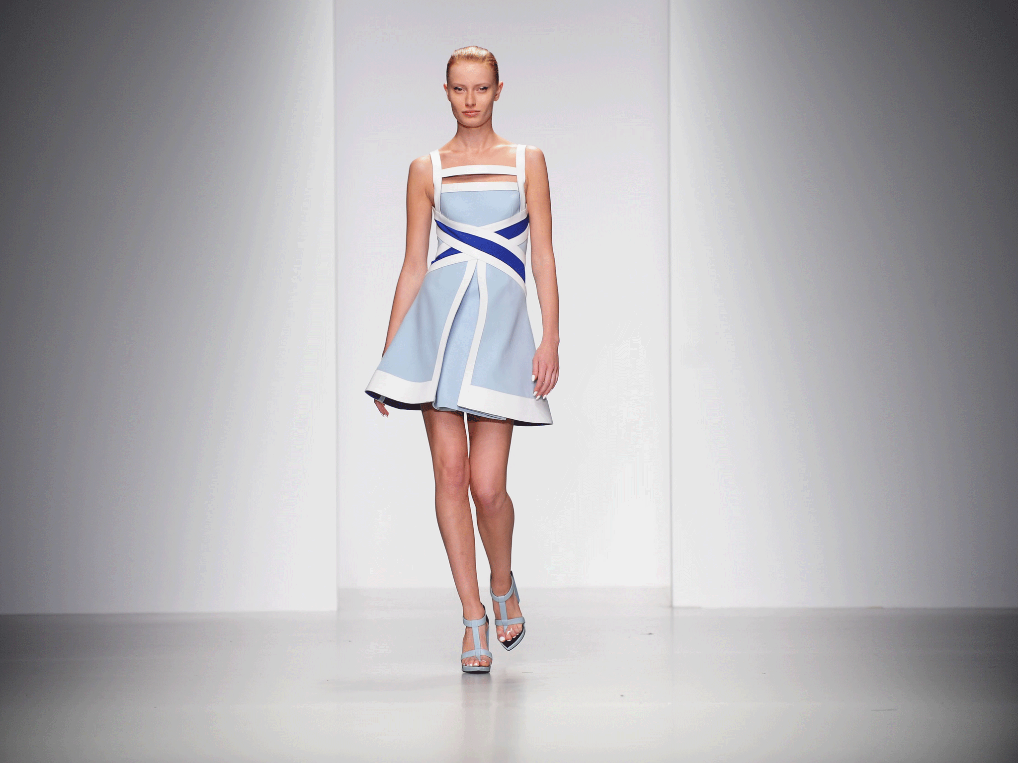 LONDON, ENGLAND - SEPTEMBER 14: A model walks the runway at the David Koma show during London Fashion Week SS14 at BFC Courtyard Showspace. GETTY IMAGES