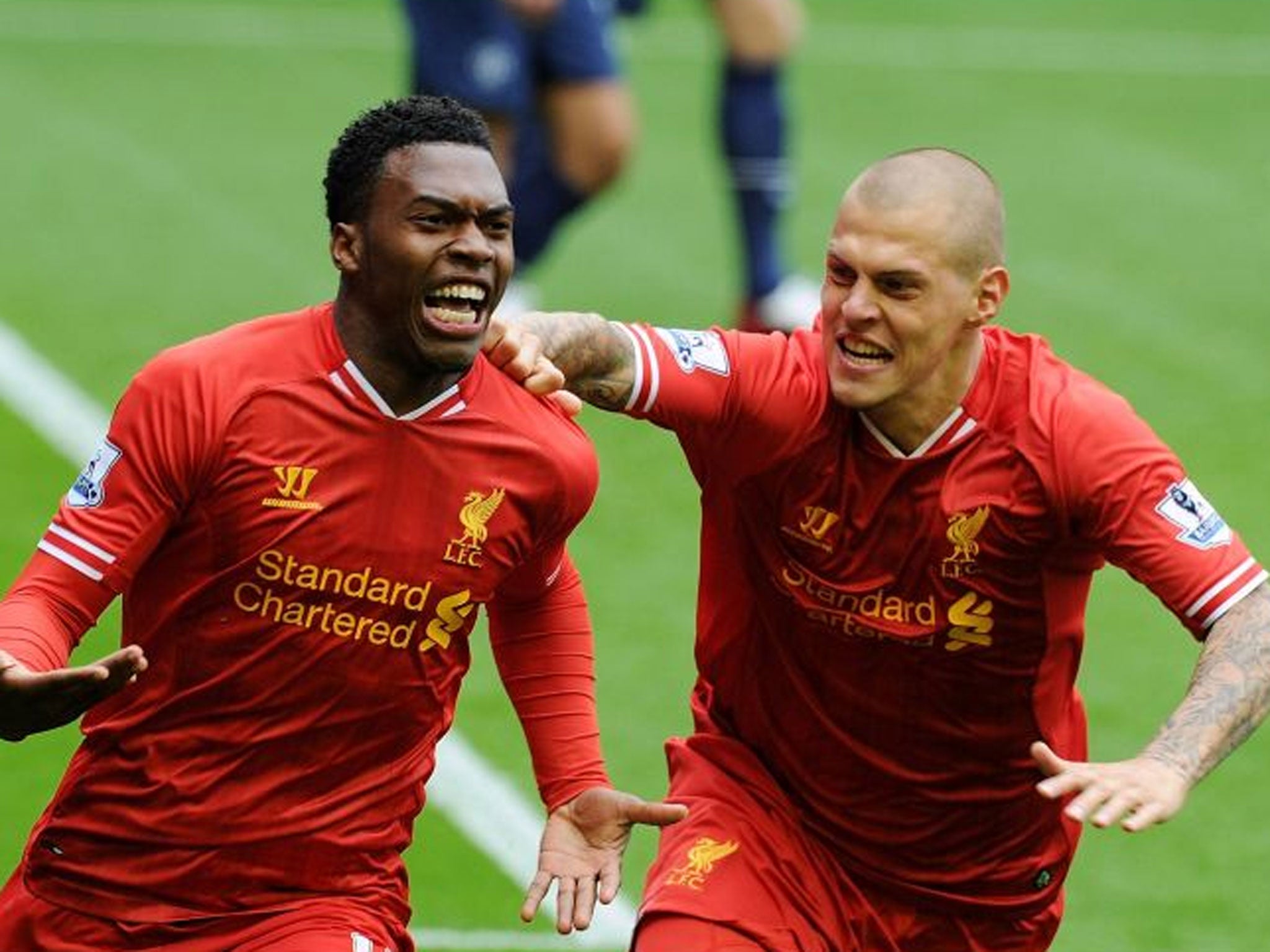 One-hit wonder: Martin Skrtel cannot catch Daniel Sturridge as he celebrates the winner against Manchester United