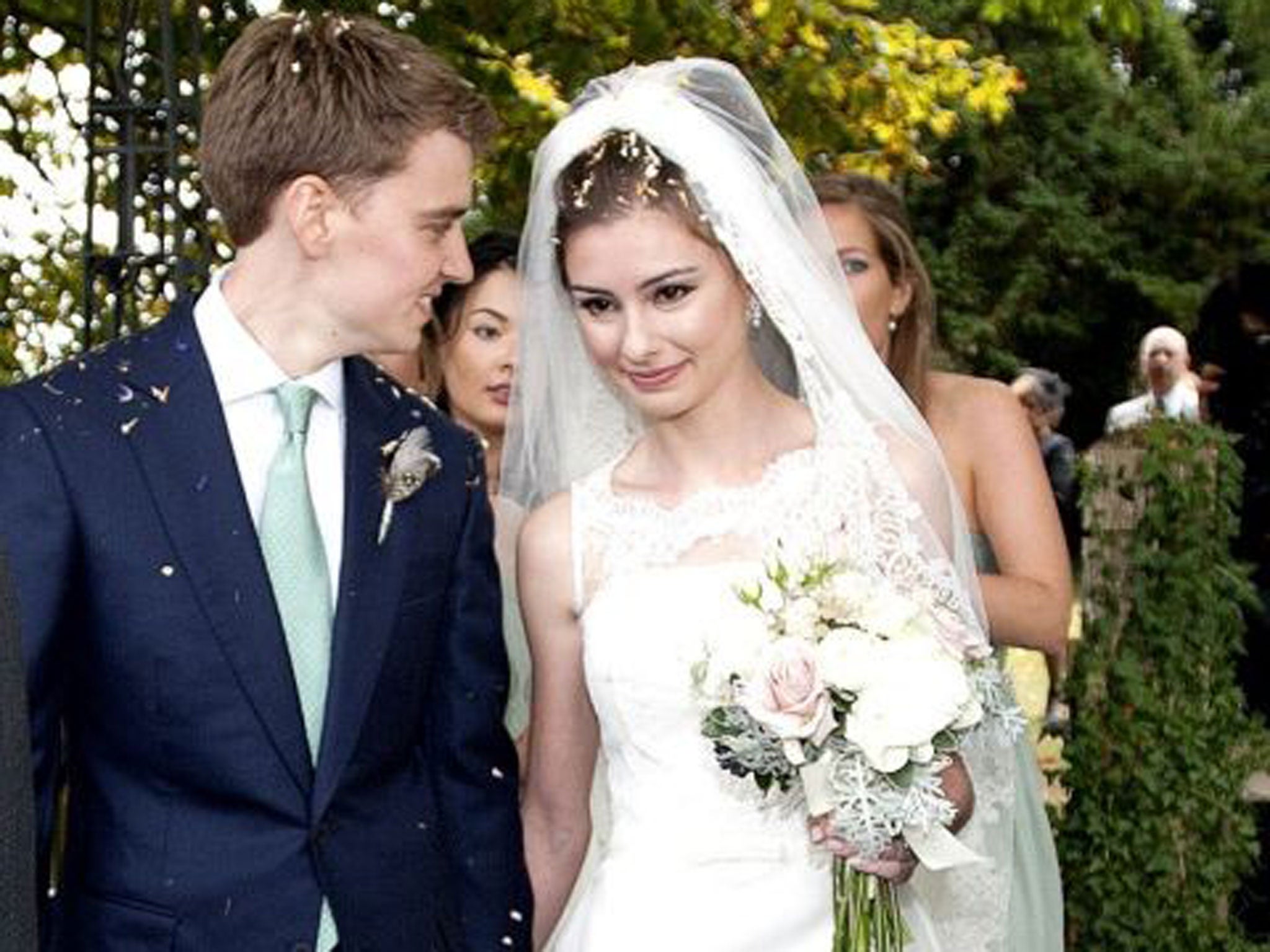 Euan Blair and Suzanne Ashman after their wedding at All Saints parish church in Wotton Underwood, Buckinghamshire.