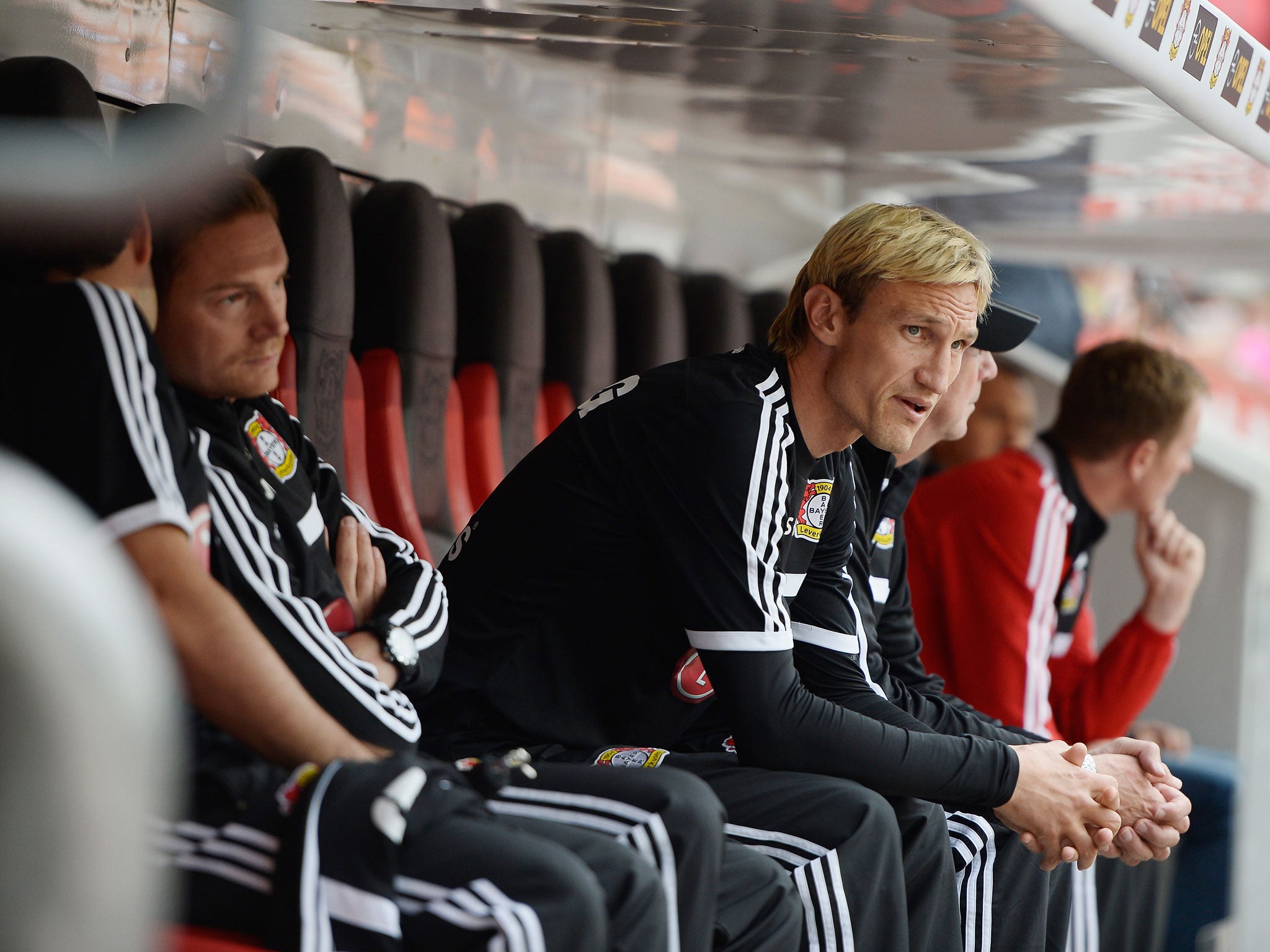 Sami Hyypia in the dugout at BayArena, Leverkusen