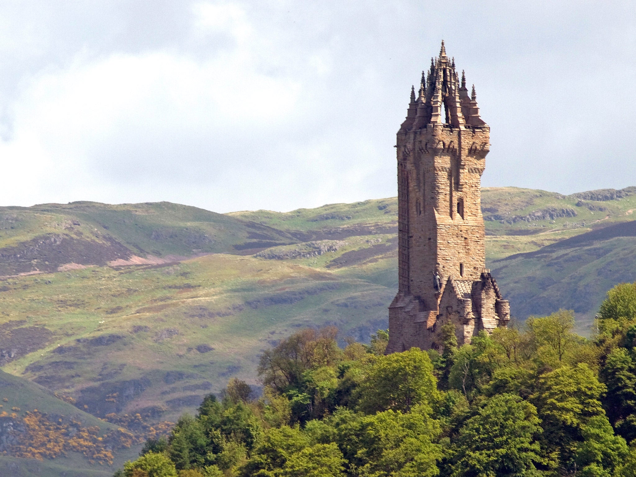 National Wallace Monument tower standing on summit of Abbey Craig, near Stirling in Scotland