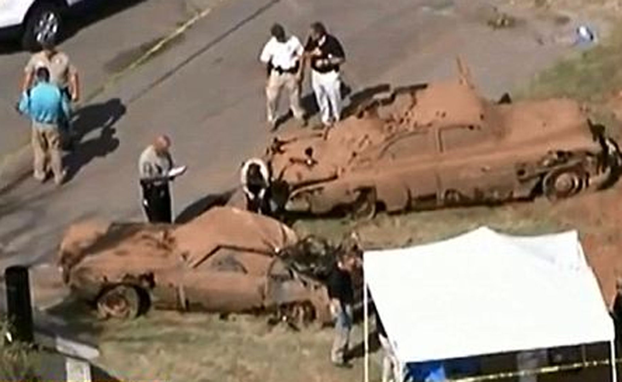 The mysterious disappearances of a group of teenagers in 1970 and three adults in the late 1950s may finally be solved, after two vintage cars containing six skeletons were discovered at the bottom of an Oklahoma lake.