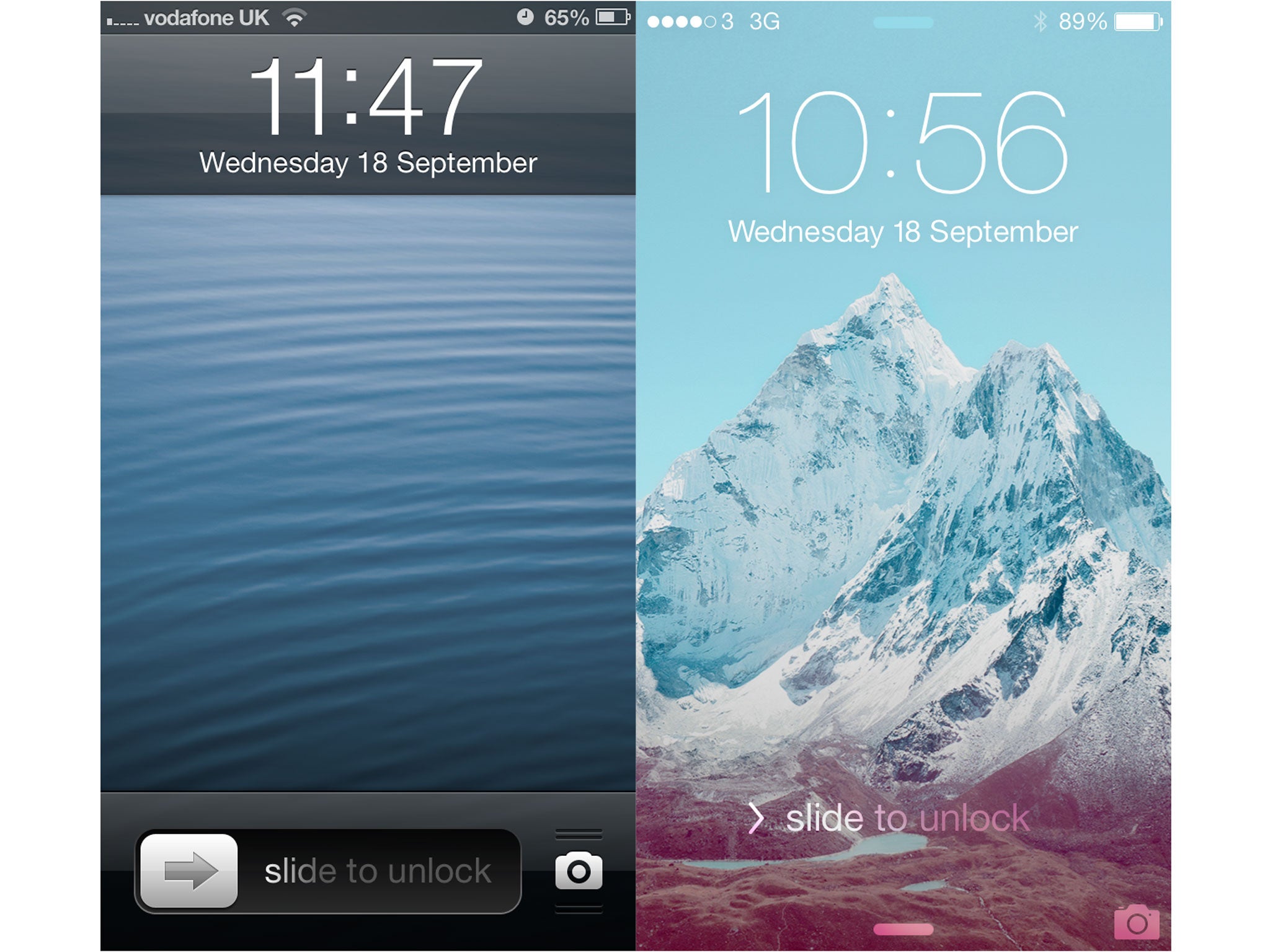 The lock screen feels much bigger in iOS 7 thanks to full screen images and dropping the black bars of iOS 6. It's a simple visual trick, but one that makes the screen feel physically bigger.