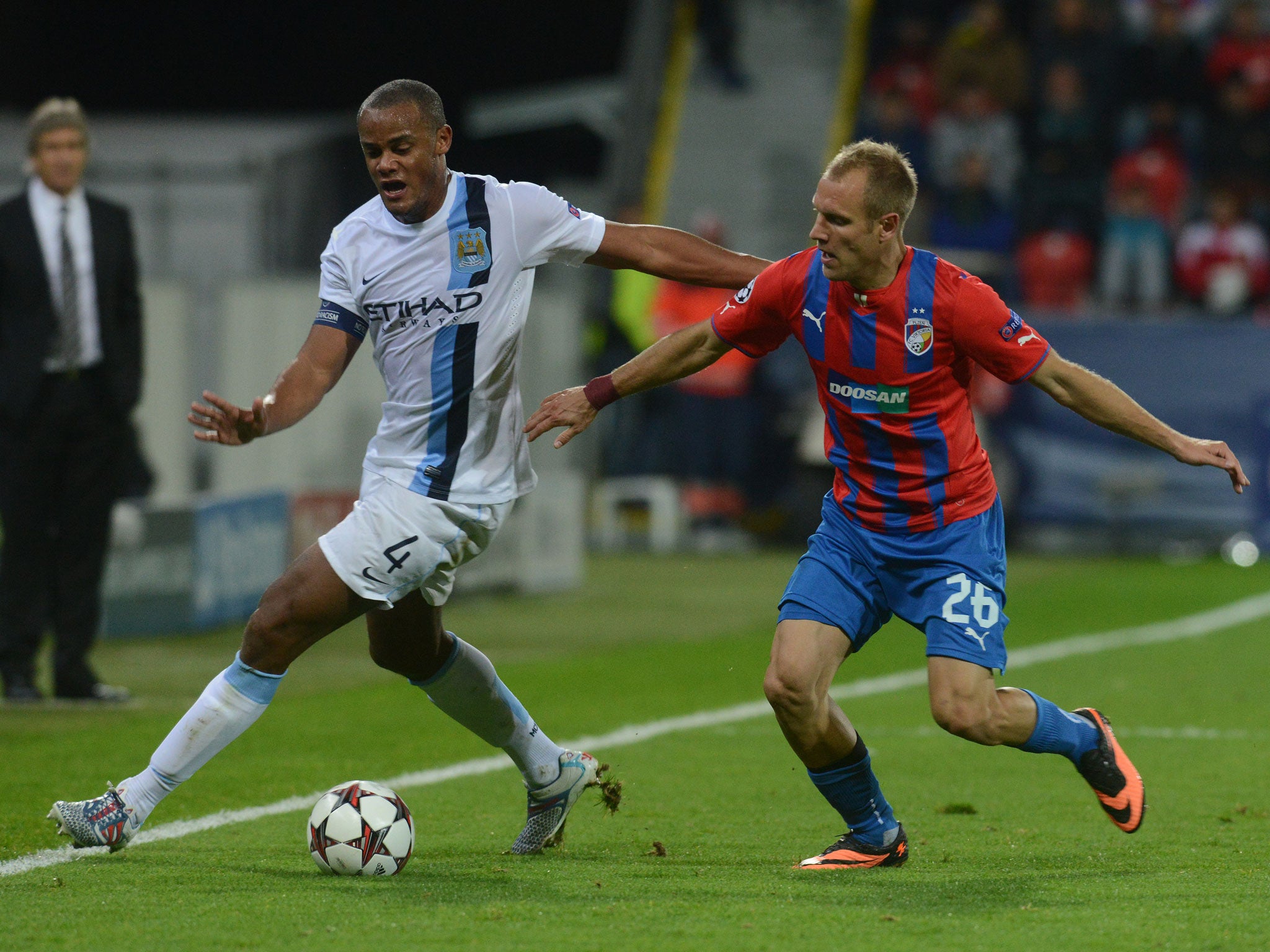 Vincent Kompany in action for Manchester City against Viktoria Plzen