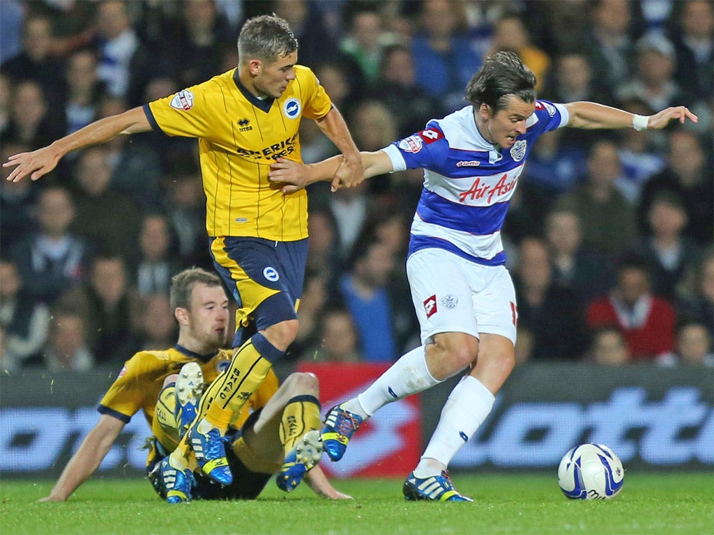 QPR’s Joey Barton skips away from Brighton’s Jake Forster-Caskey