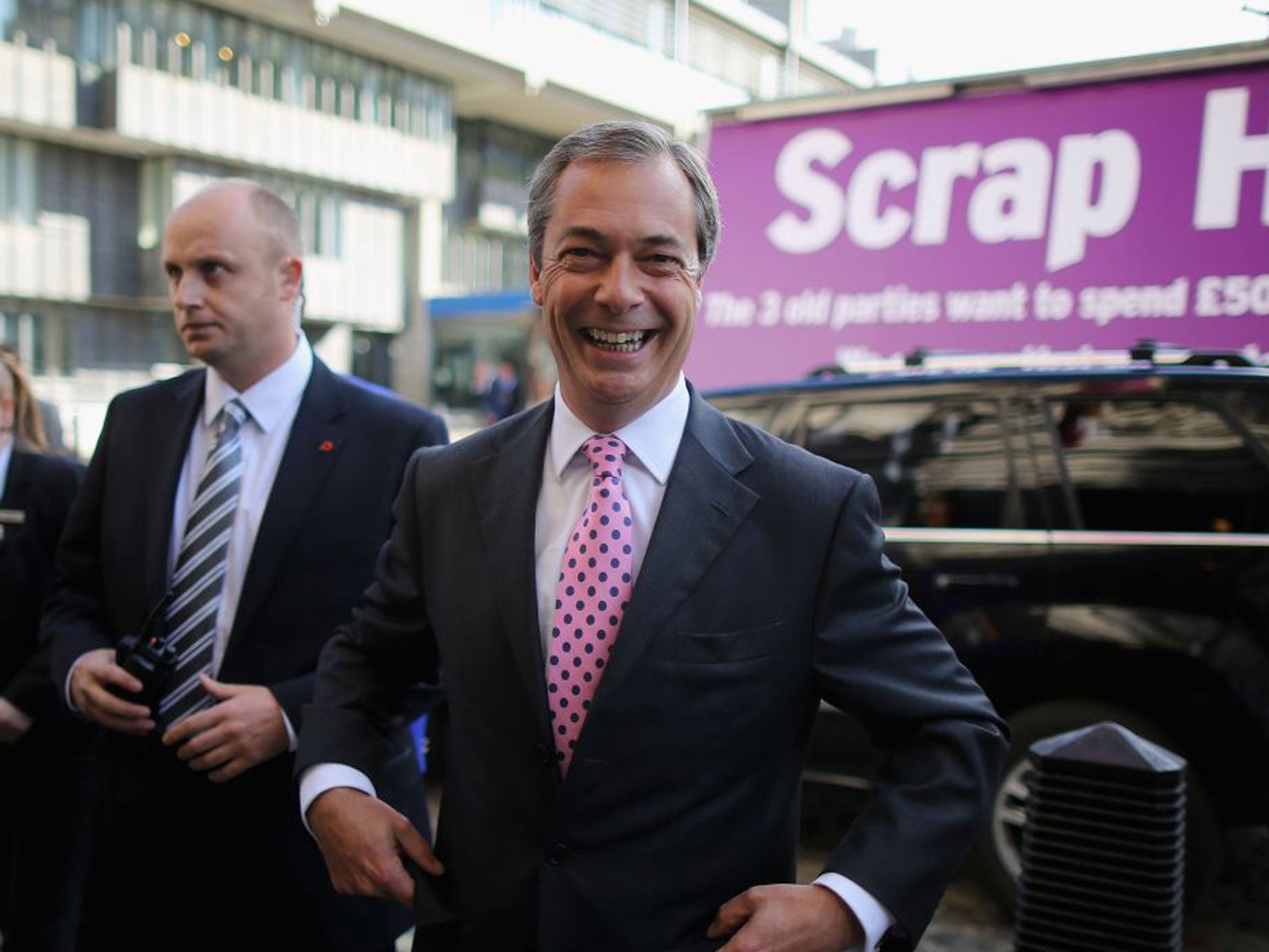 Nigel Farage arrives at the Ukip party conference in London