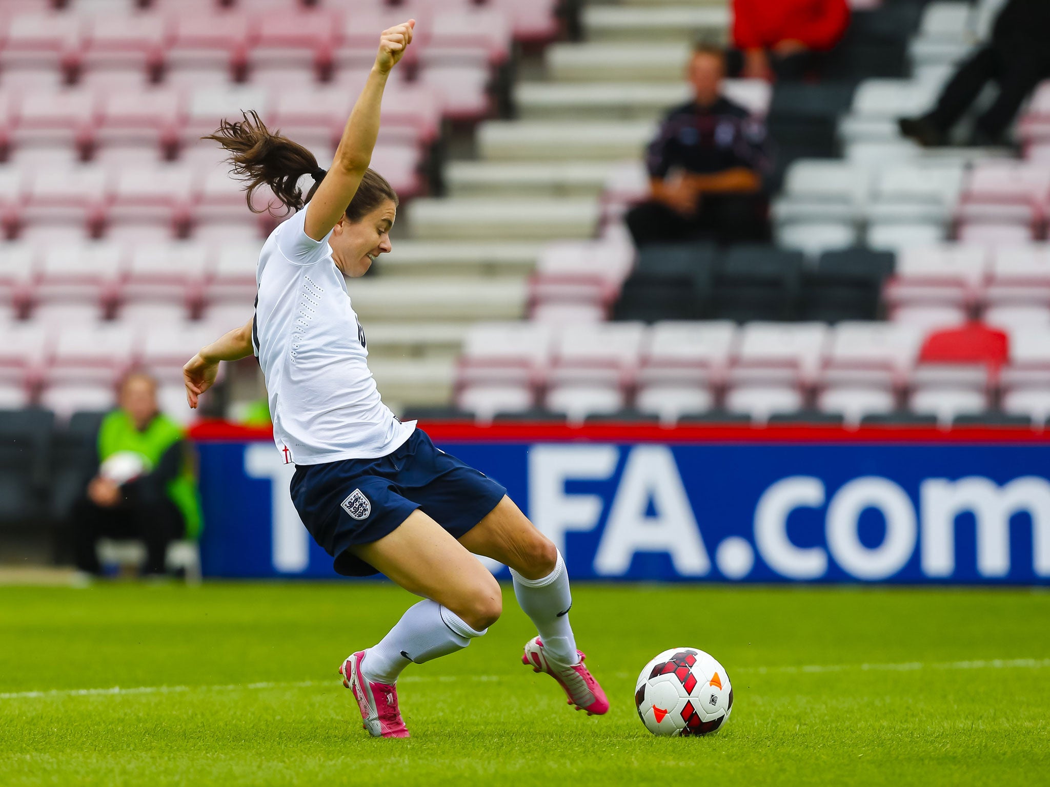 Hot shot: In-form Karen Carney scores the first goal for England yesterday