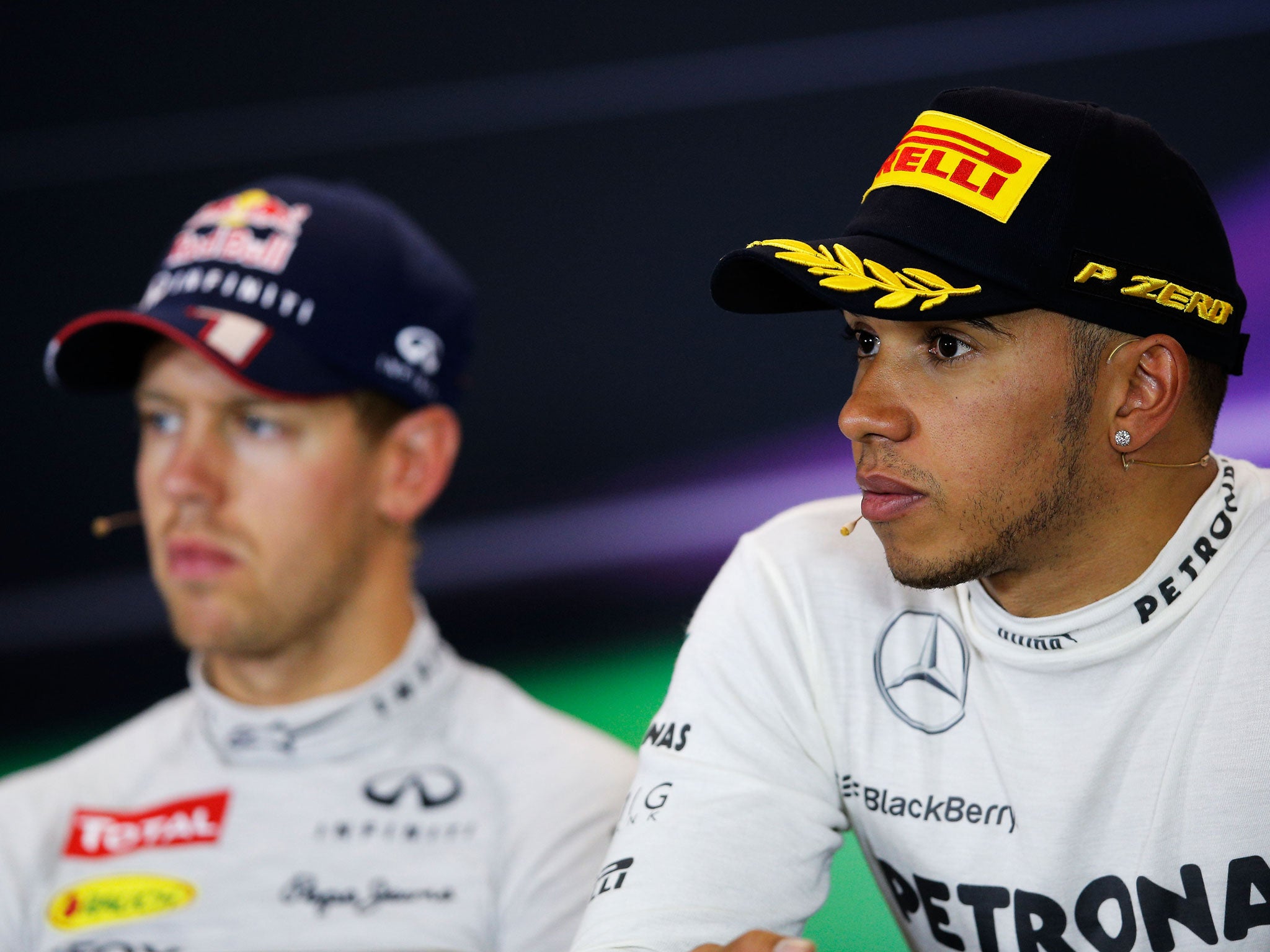 Sebastian Vettel and Lewis Hamilton in a press conference