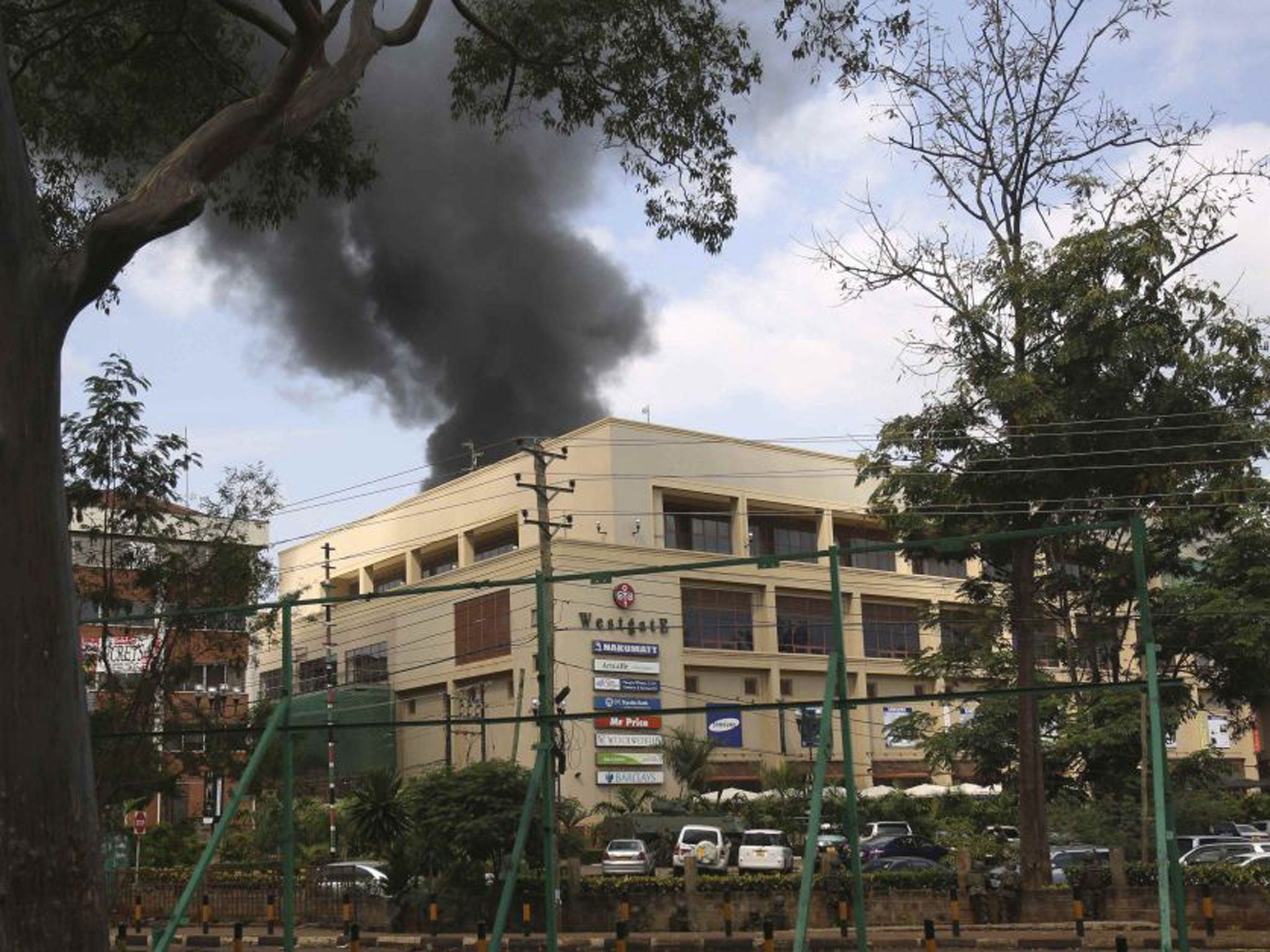 Smoke rises over the mall yesterday