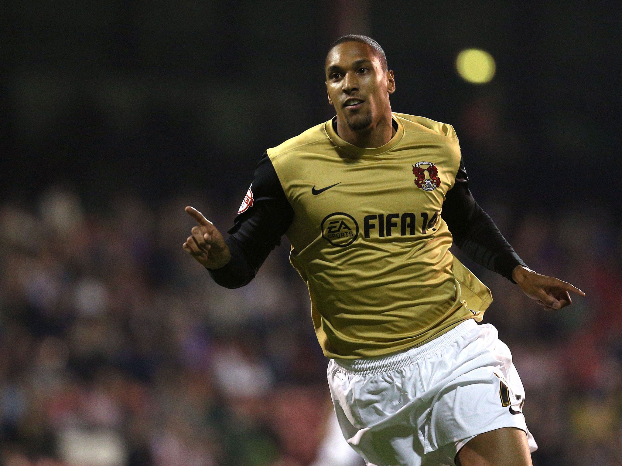Shaun Batt celebrates after scoring Orient's second goal of the game