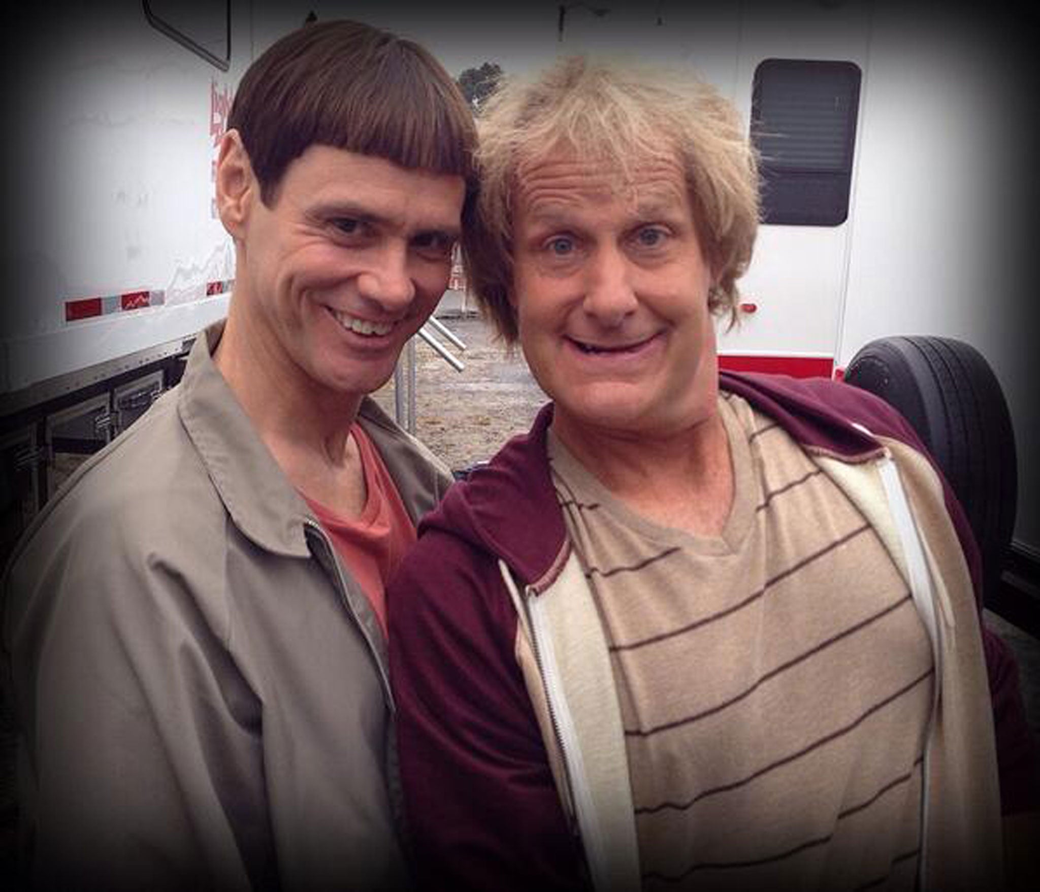 Jim Carrey and Jeff Daniels on the set of Dumb and Dumber To