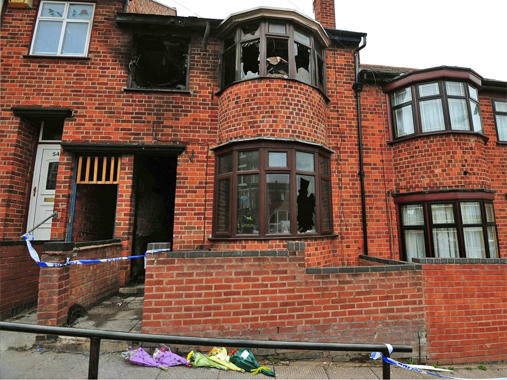 The scene of the fatal house fire in Wood Hill, Leicester