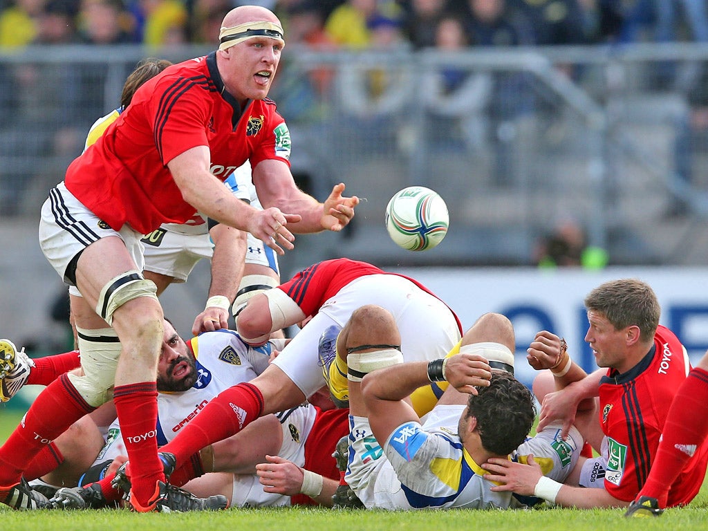 Irish side Munster, in red, competing in last season's Heineken Cup semi-final