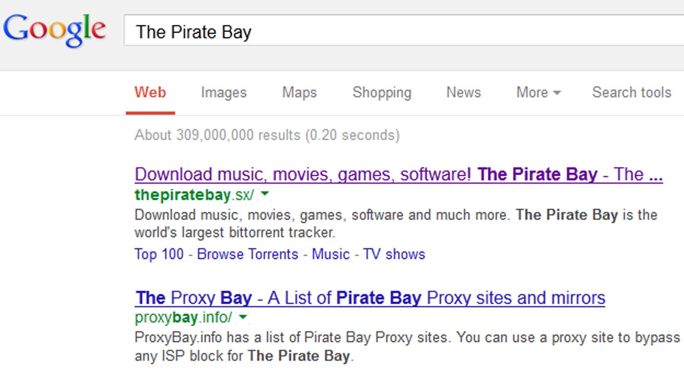 Well-known illegal content treasure chest The Pirate Bay can still be accessed via Google