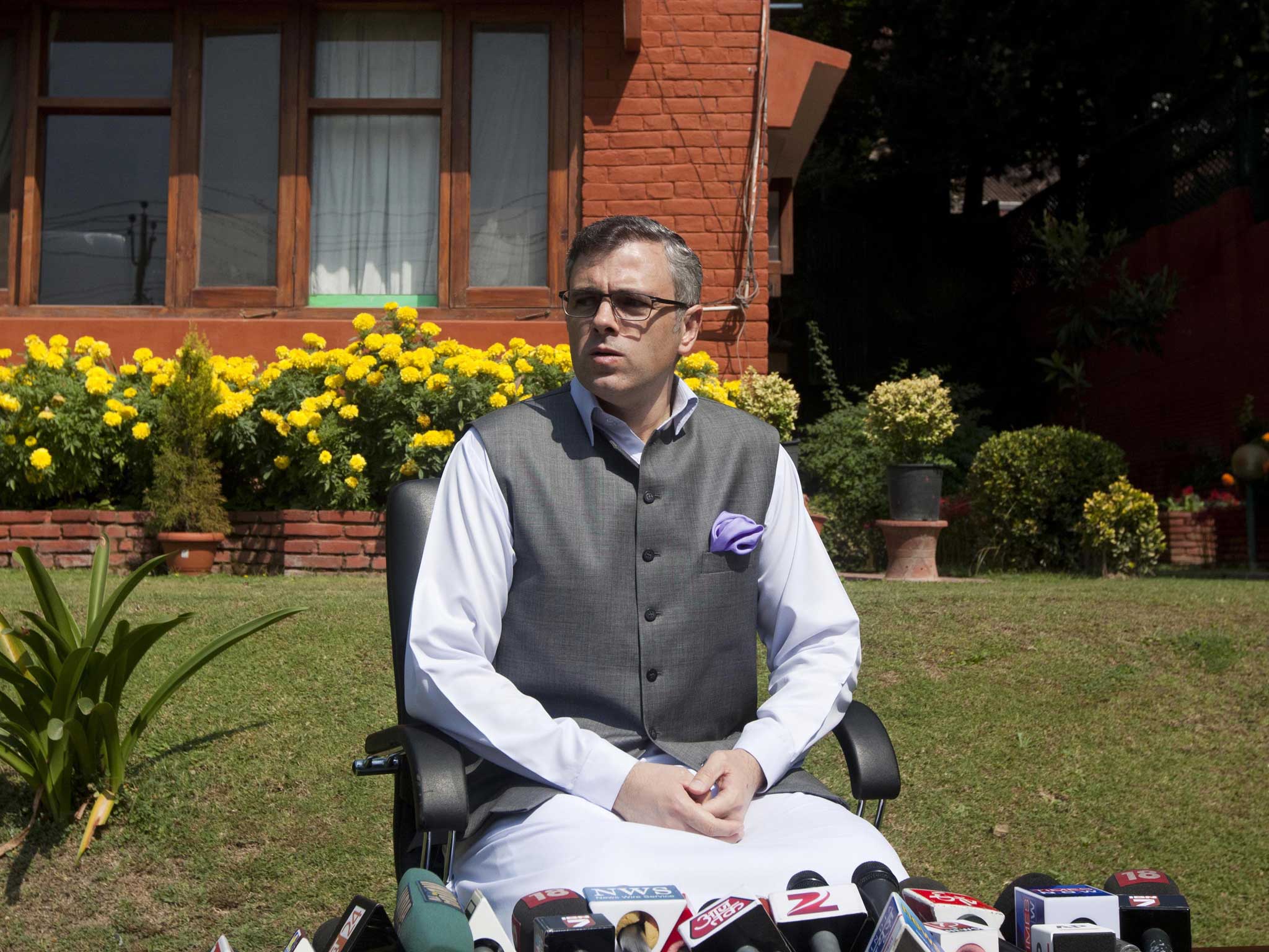 Jammu and Kashmir state Chief Minister Omar Abdullah addresses a press conference in Srinagar following the attack