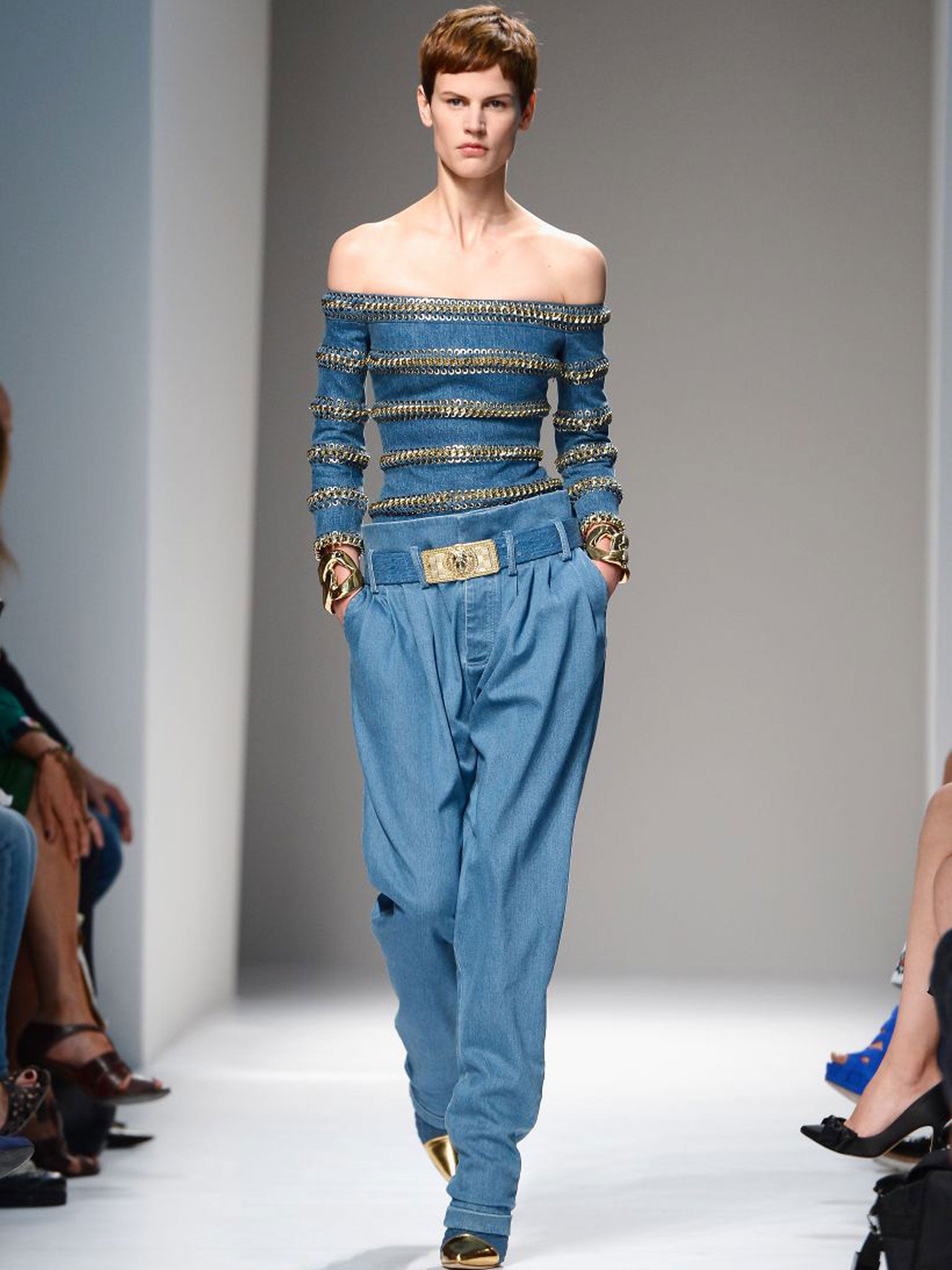 A model walks the runway during the Balmain show as part of the Paris Fashion Week Womenswear Spring/Summer 2013