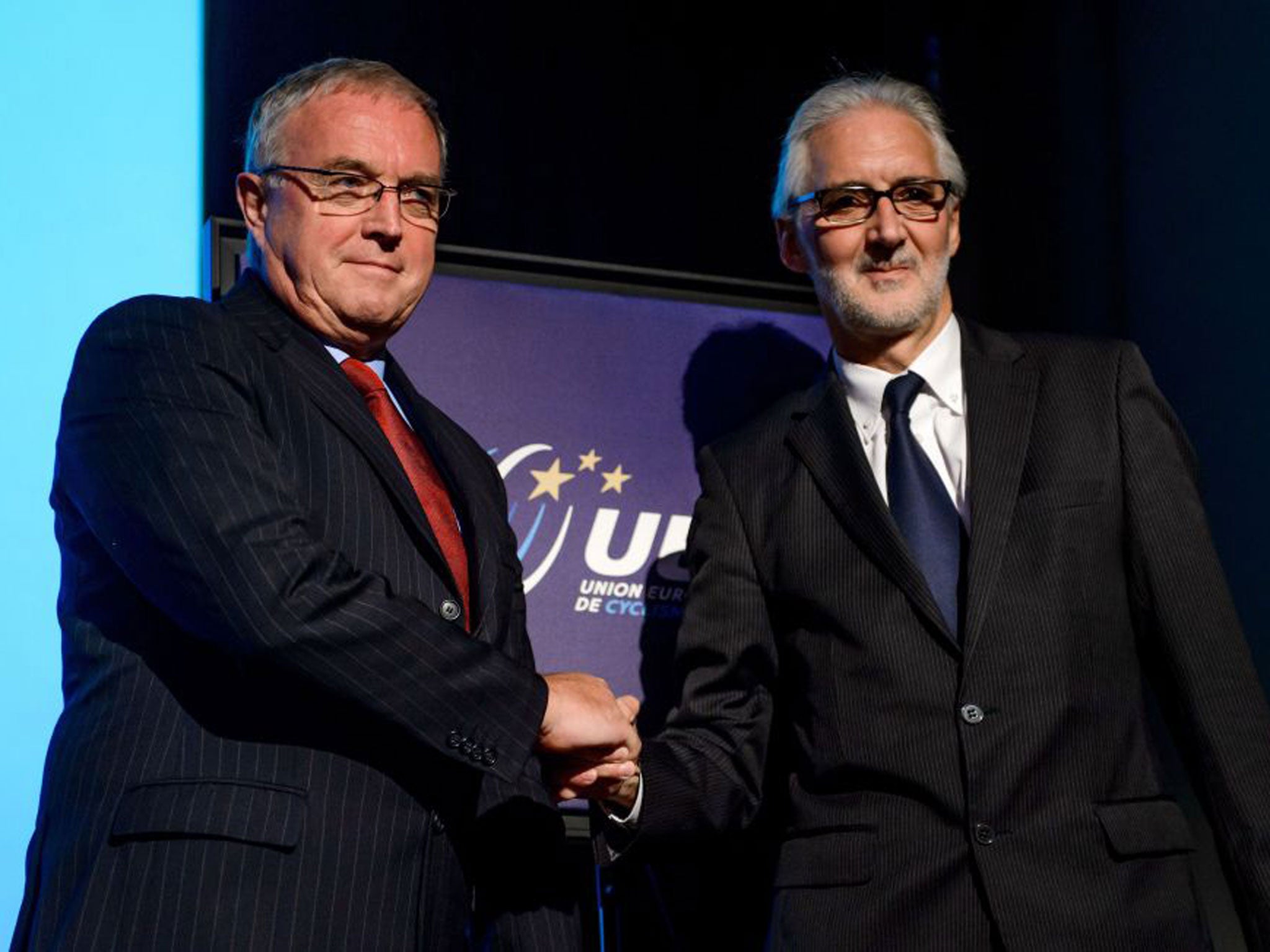 Brian Cookson, right, is the president of British Cycling