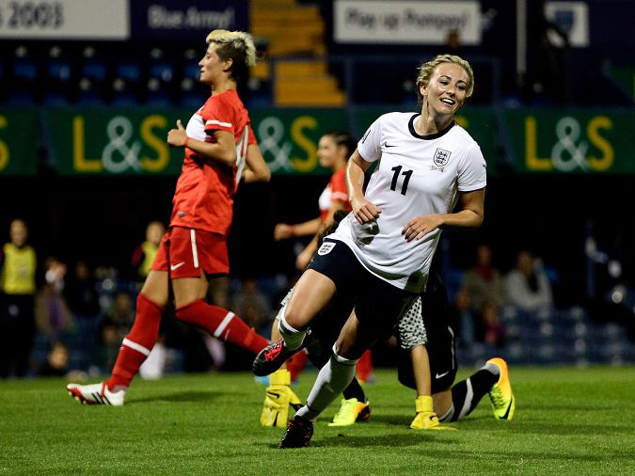 Toni Duggan scored a hat-trick in the 8-0 win