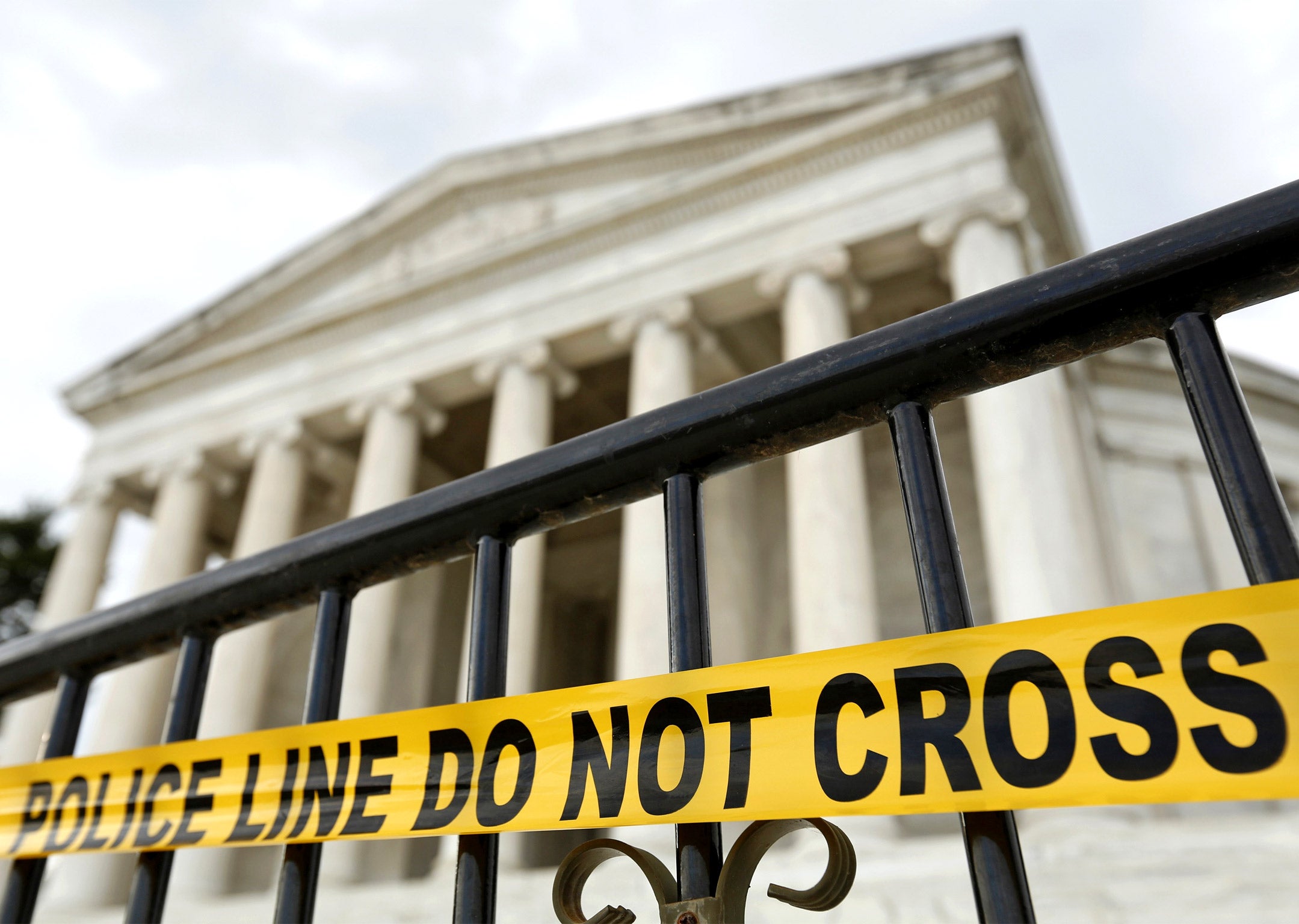 The entry to the Jefferson Memorial is closed off in Washington