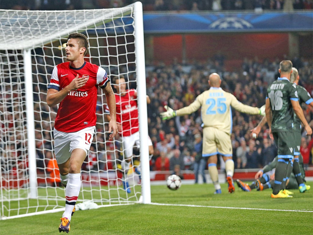 Giroud scored his first goal of this season's Champions League campaign